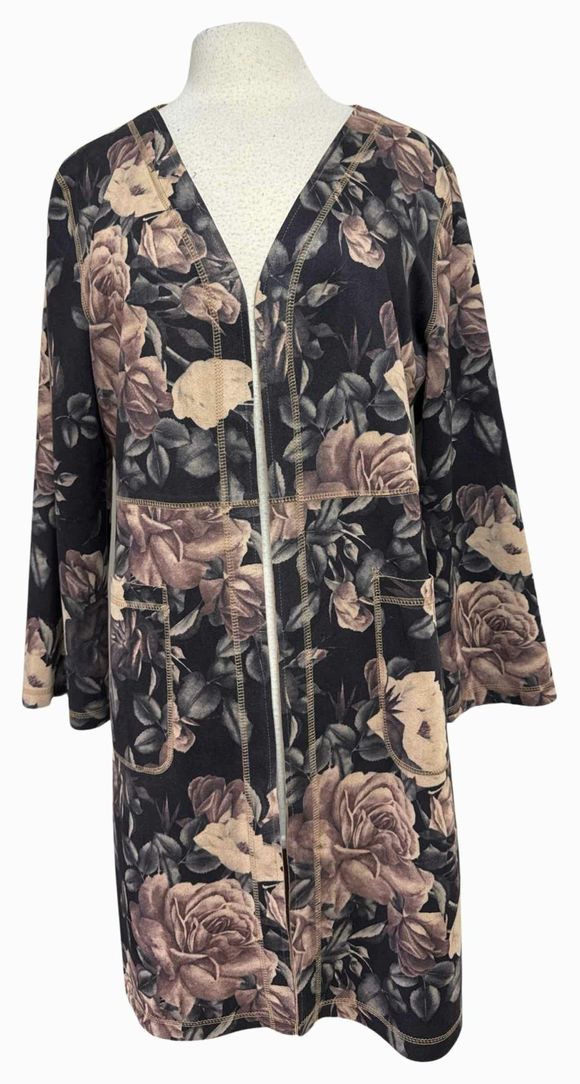 ANTHROPOLOGIE SOLITAIRE LONG FLORAL JACKET SIZE L