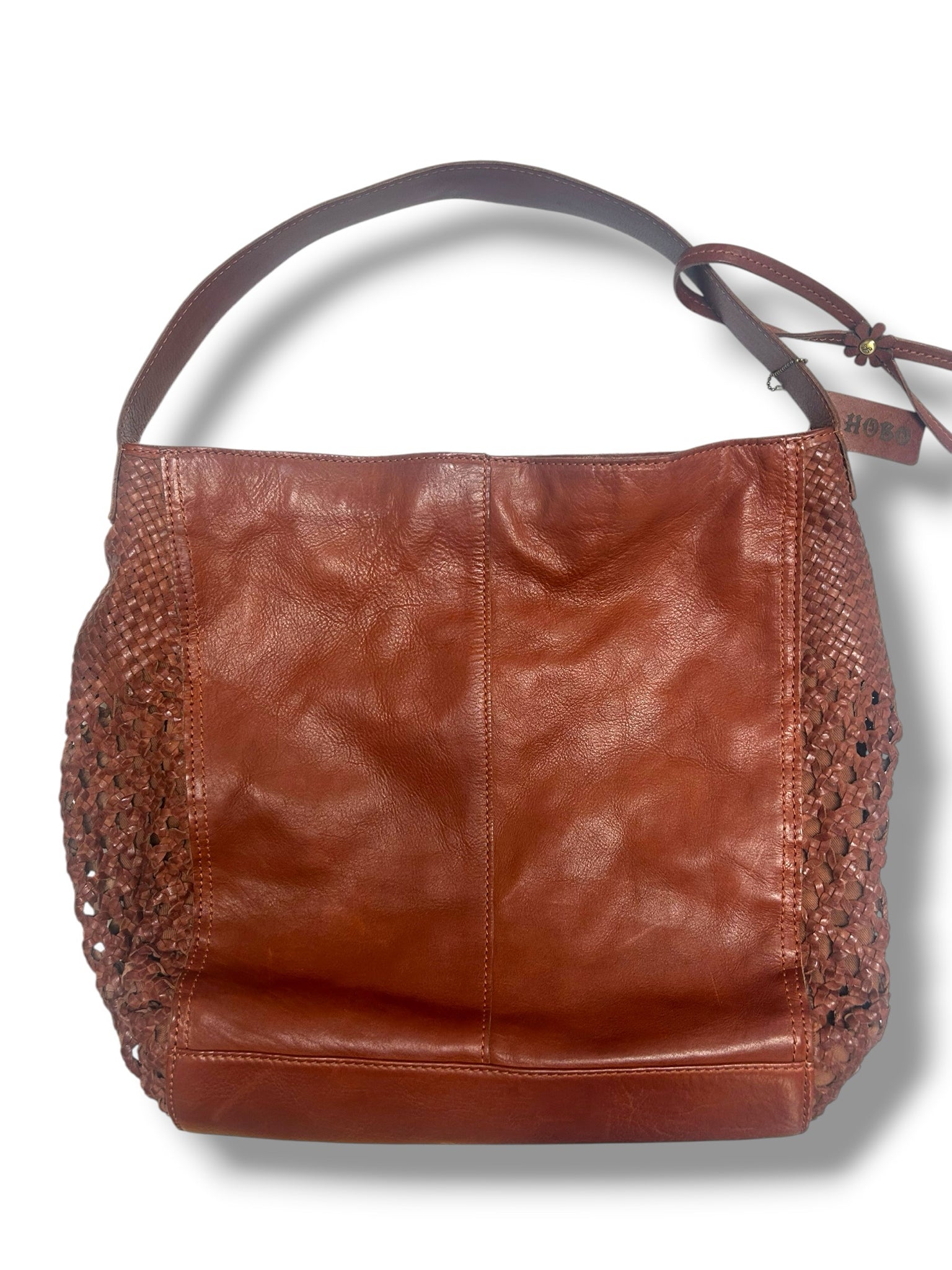 HOBO HAZEL WOVEN SIDE PANELS LEATHER SLOUCHY BAG BROWN