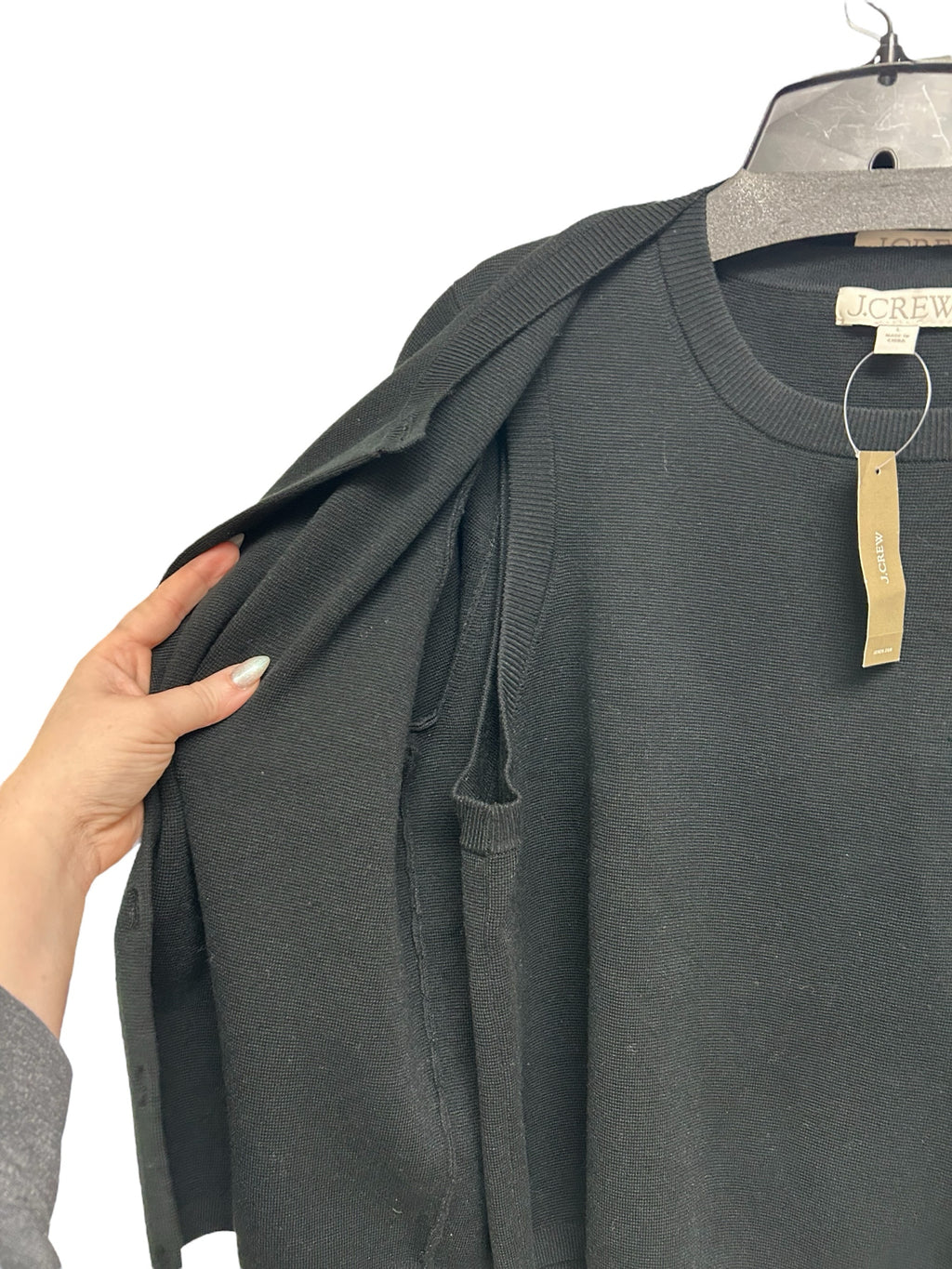 JCREW  NWT TENCEL LYOCELL CARDIGAN/SHELL TWIN SET BLACK SIZE LARGE