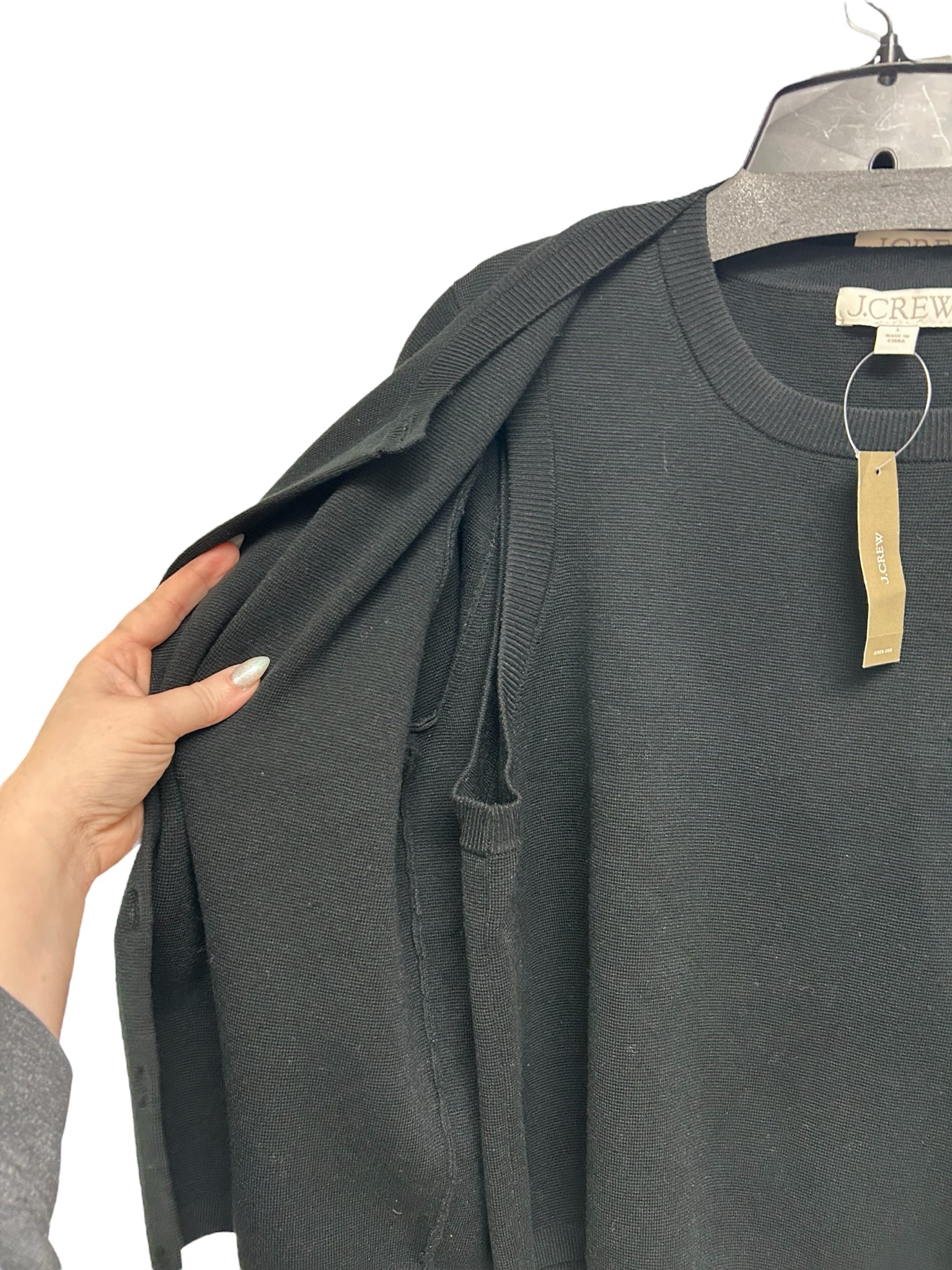 JCREW  NWT TENCEL LYOCELL CARDIGAN/SHELL TWIN SET BLACK SIZE LARGE