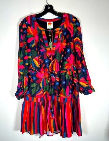 FARM RIO BLACK BANANA SKY MINI RUFFLE DRESS SIZE MEDIUM