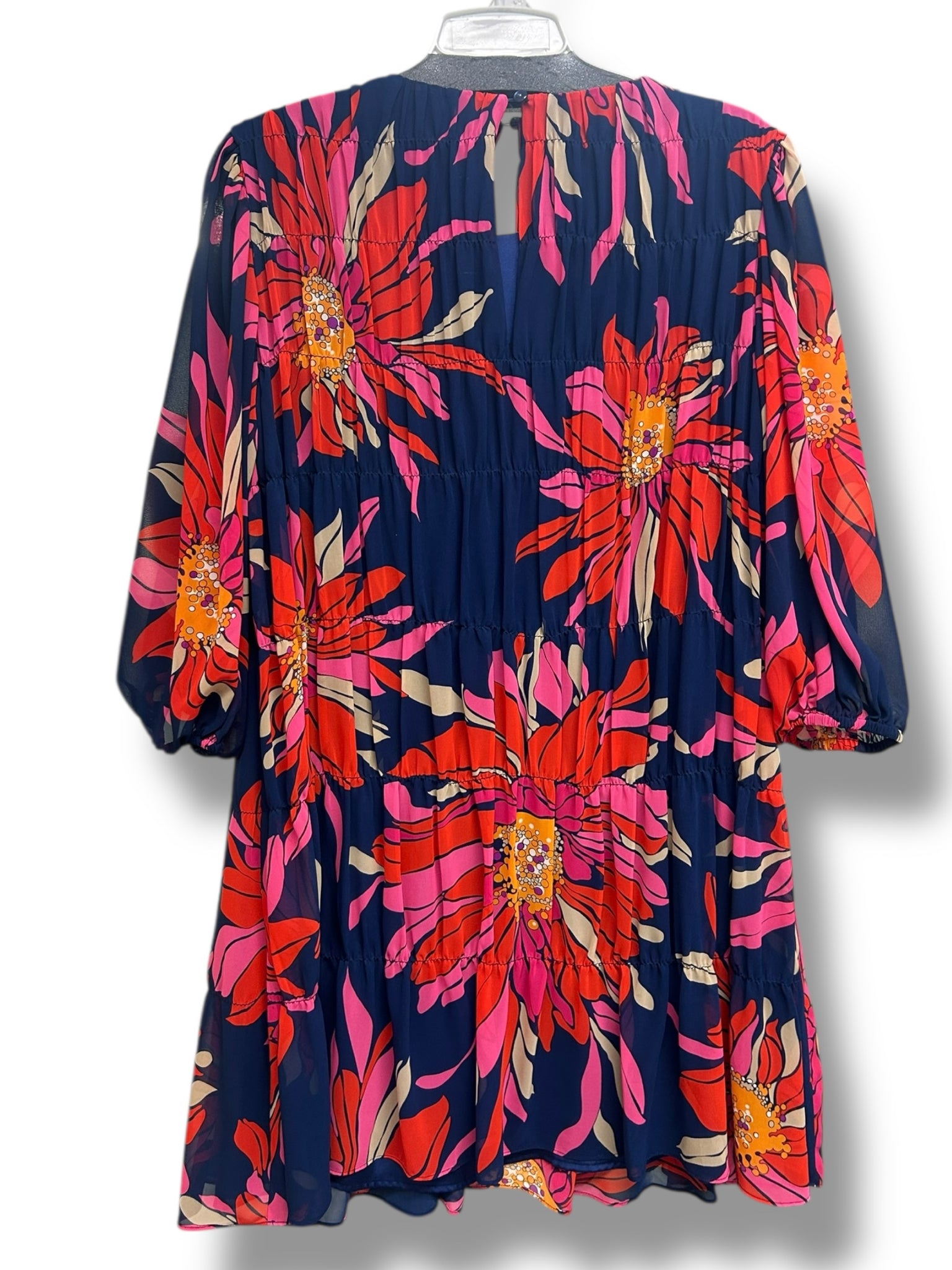 TRINA TURK SILVERY BISHOP SLEEVES MULTI FLORAL PRINT GATHERED MINI DRESS SIZE M - WEARHOUSE  CONSIGNMENT