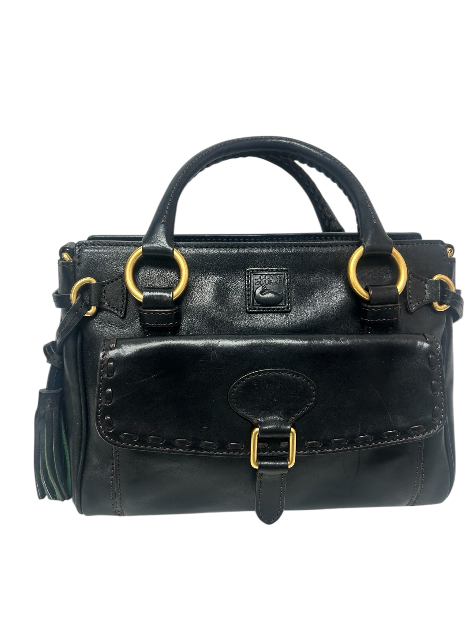 DOONEY AND BOURKE BLACK LEATHER FLORENTINE MEDIUM SATCHEL