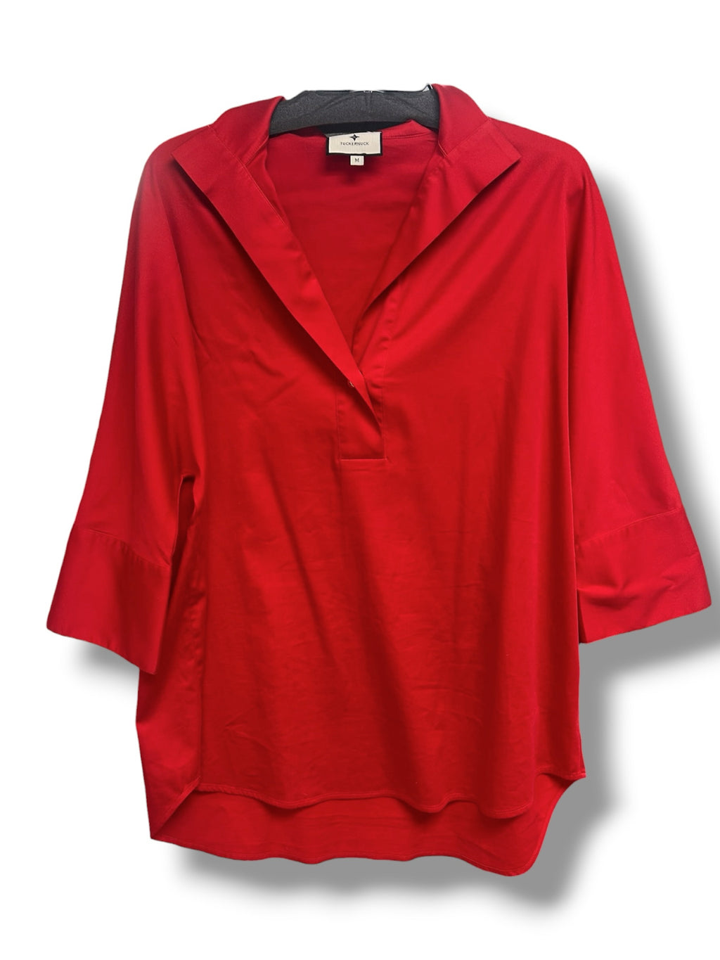 TUCKERNUCK WILLOW SPLIT COLLAR RED 3/4 SLEEVE TUNIC SIZE MEDIUM