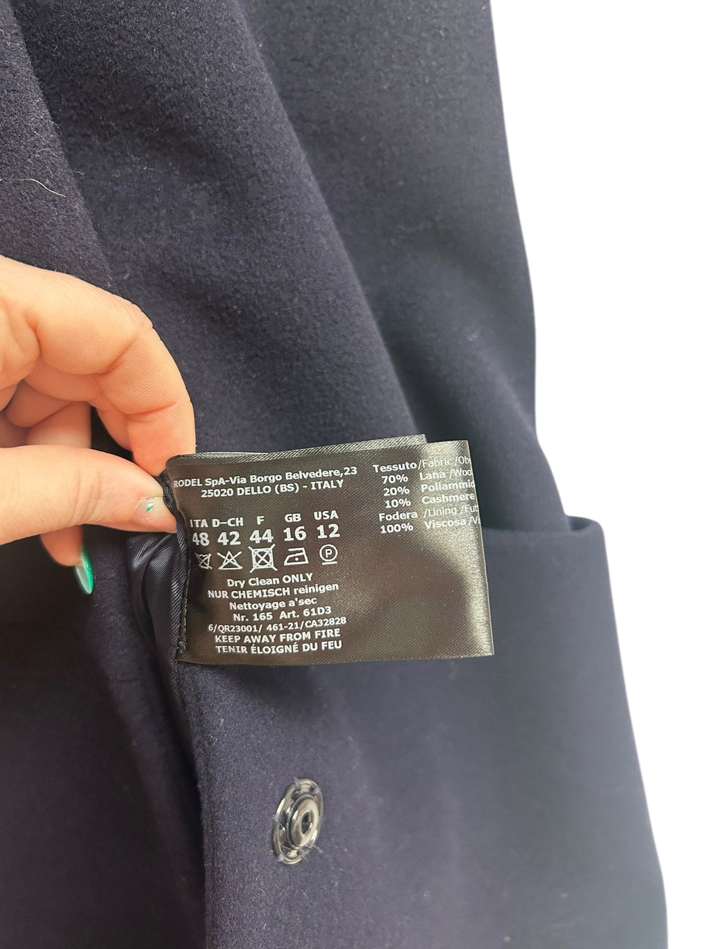 CINZIA ROCCA NAVY WOOL CASHMERE ITALIAN CAR COAT SIZE 12