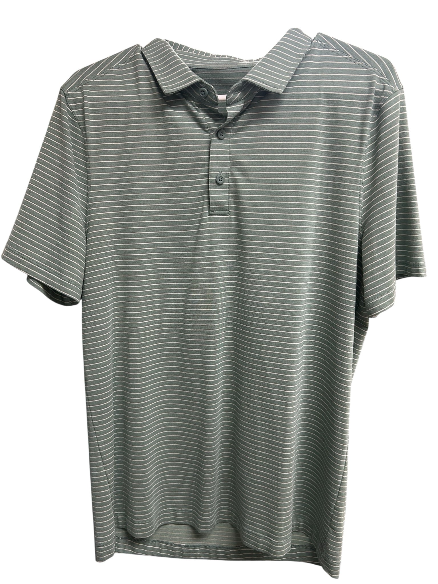 LULULEMON EVOLUTION SS POLO GREEN STRIPED SIZE MEDIUM