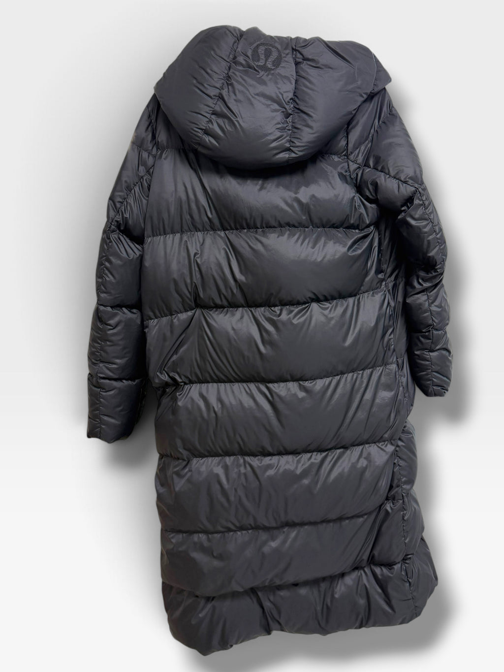 LULULEMON CLOUDSCAPE LONG PUFFER HOOD GOOSE DOWN FILL BLACK COAT SIZE 8