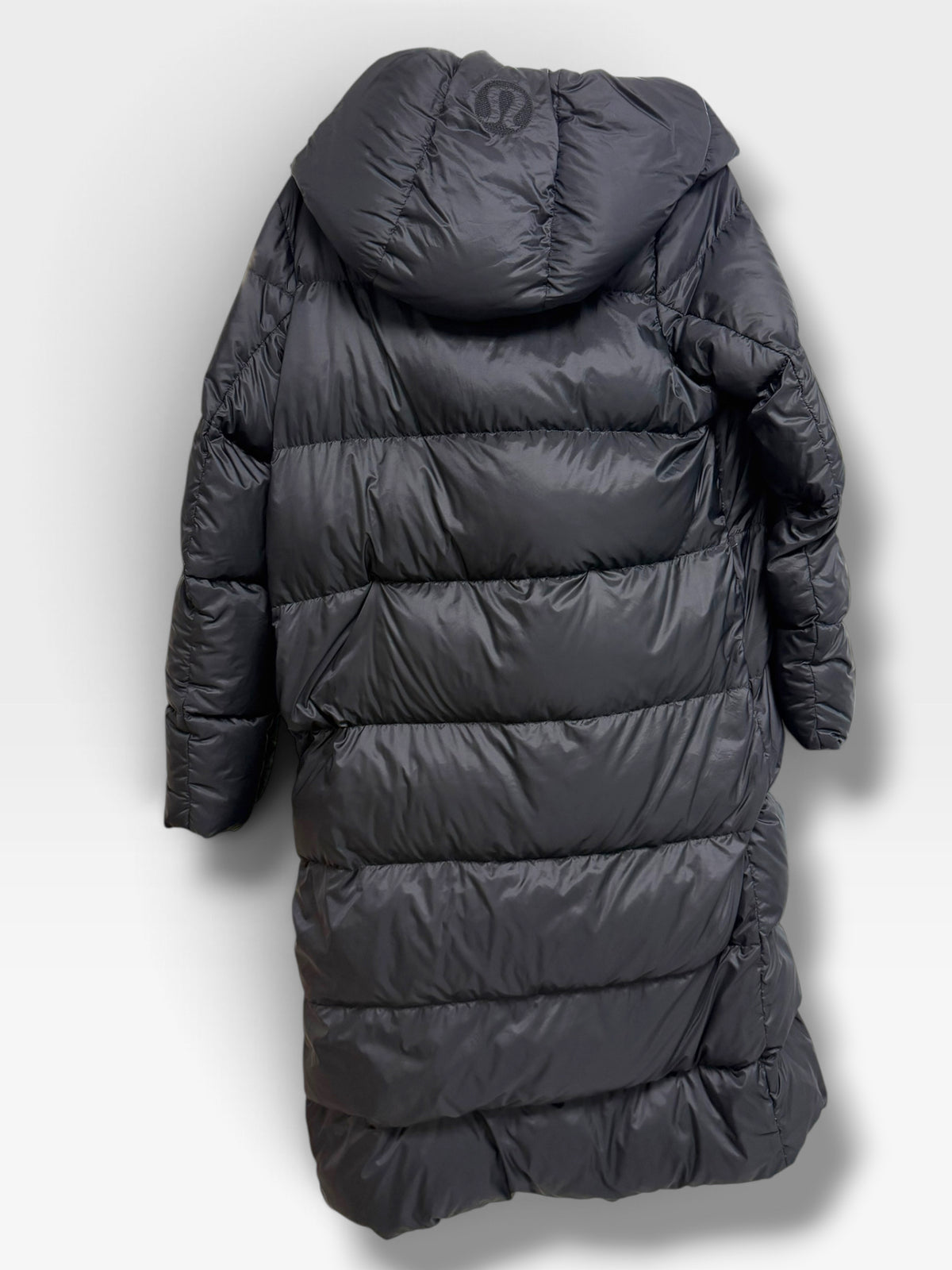 LULULEMON CLOUDSCAPE LONG PUFFER HOOD GOOSE DOWN FILL BLACK COAT SIZE 8