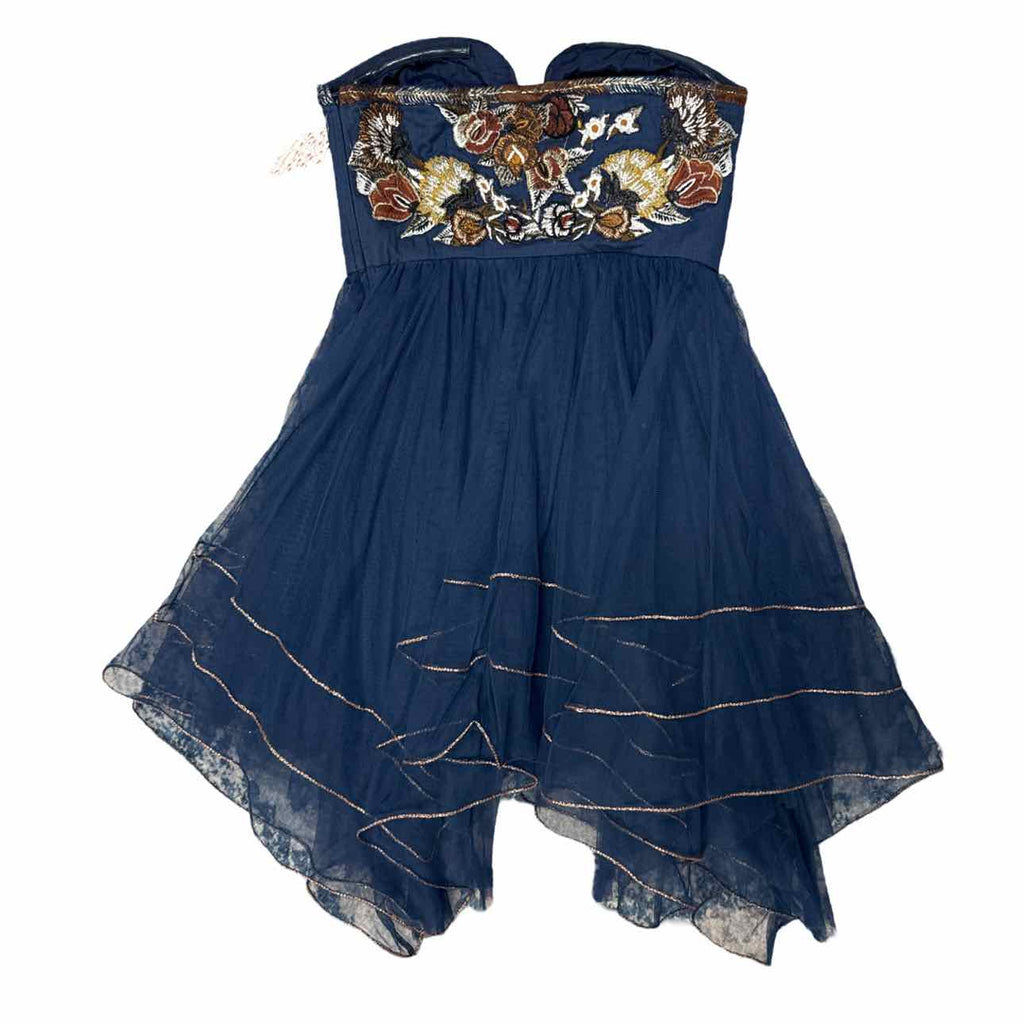 FREE PEOPLE NWT! FESTIVAL EMBROIDERED TUTU MINI NAVY DRESS SIZE 2