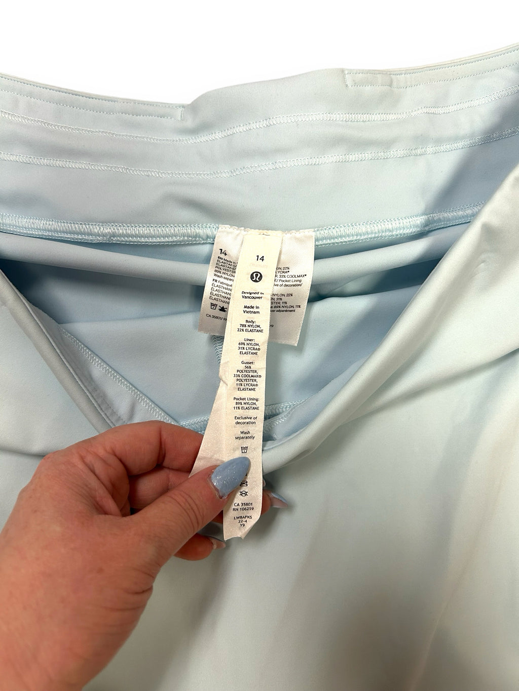 LULULEMON SUPER HIGH RISE SIDE SLIT POWDER BLUE TENNIS SKORT SIZE 14
