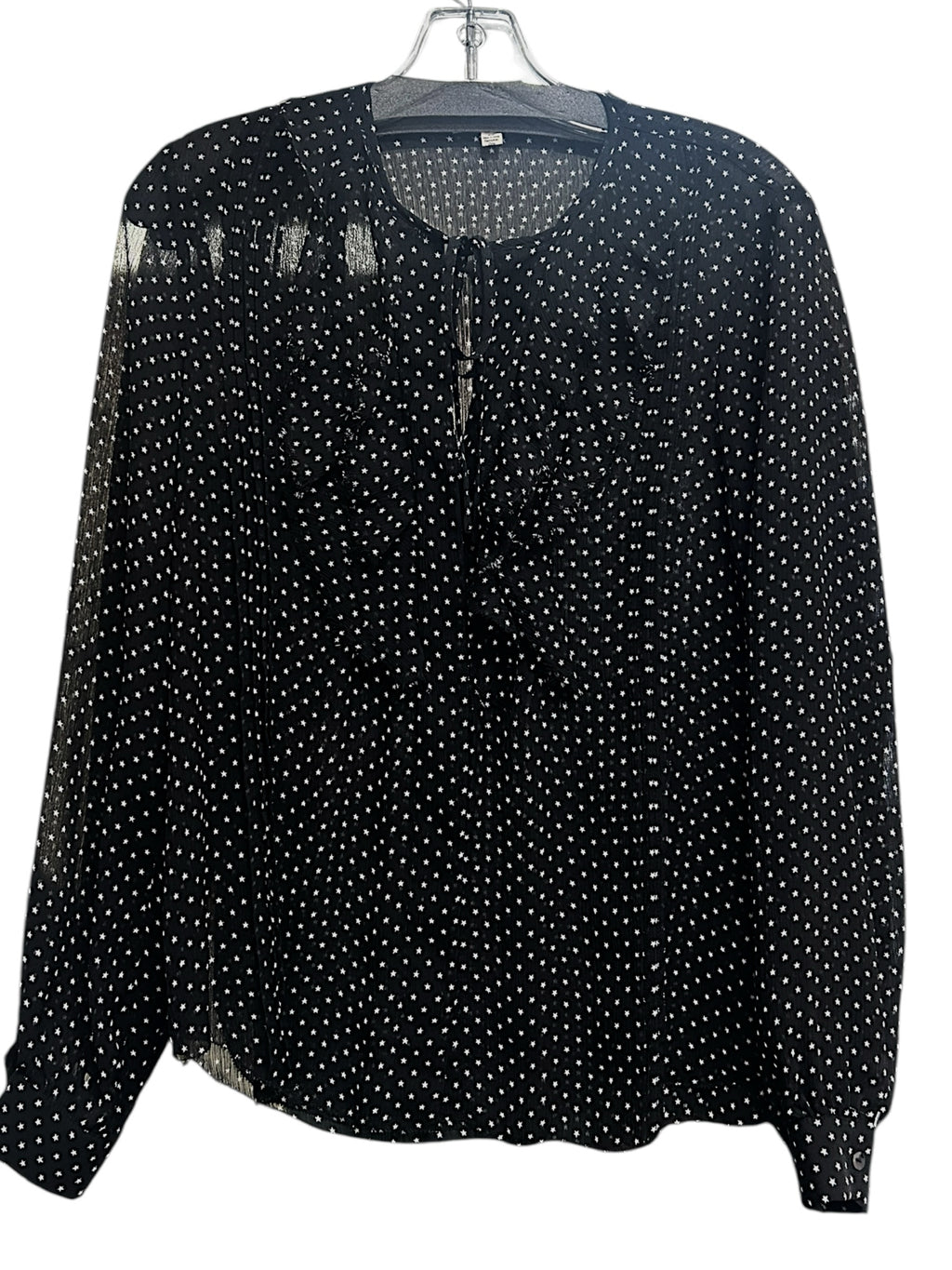 L'AGENCE TABITHA RUFFLE SHEER STAR PRINT BLACK WHITE BLOUSE SIZE SMALL