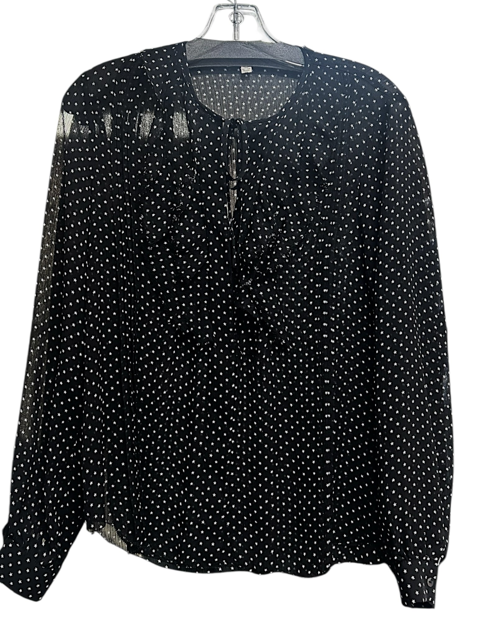 L'AGENCE TABITHA RUFFLE SHEER STAR PRINT BLACK WHITE BLOUSE SIZE SMALL
