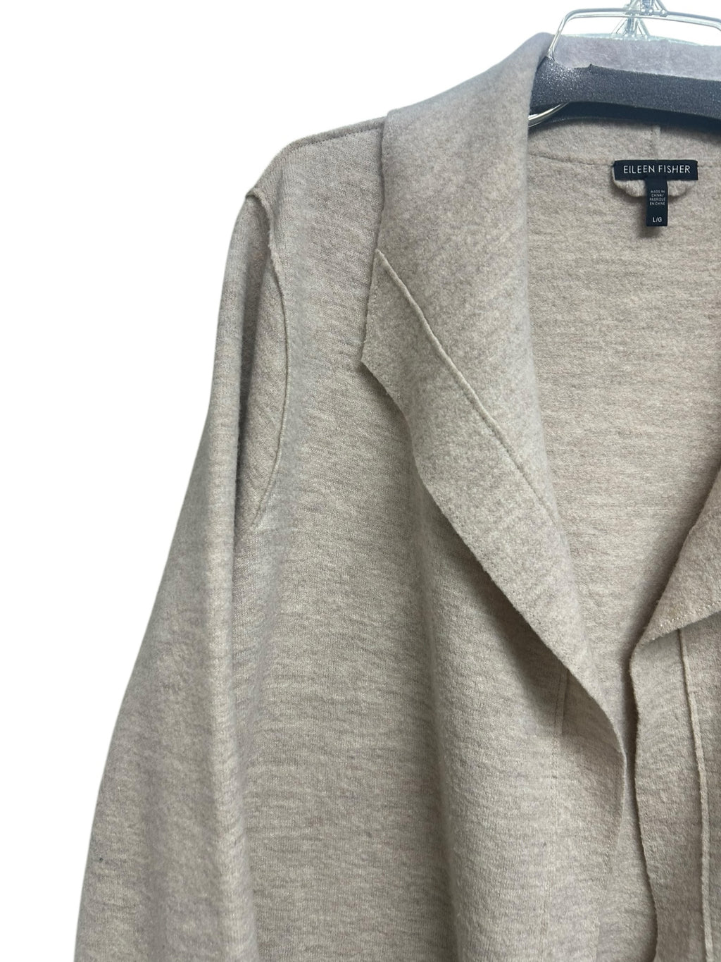 EILEEN FISHER BEIGE BOILED WOOL OPEN FRONT KNEE LENGTH CARDIGAN SIZE LARGE