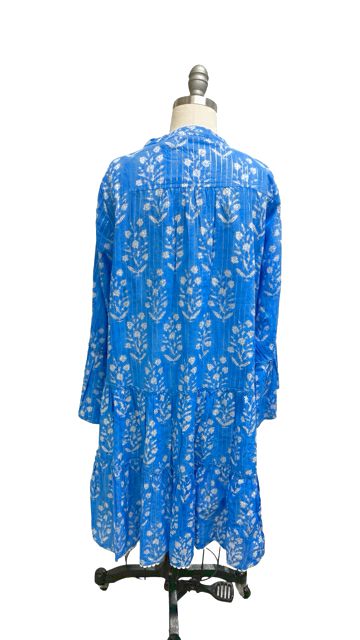 JULIET DUNN SAPPHIRE FLORAL BOHO SPLIT NECK TIERED MINI DRESS M/L