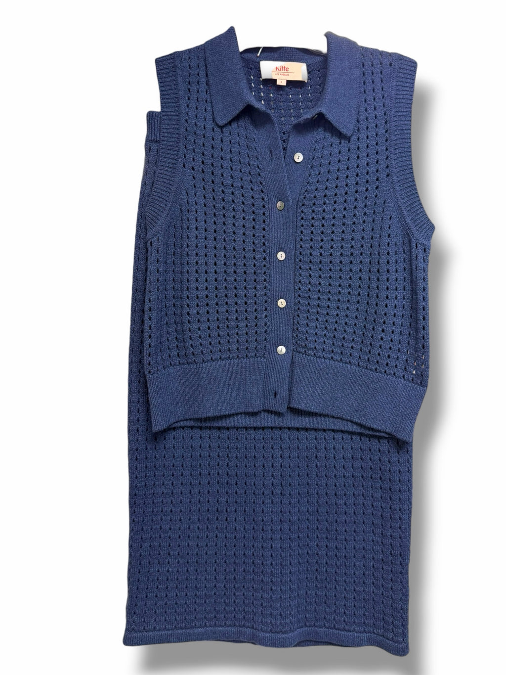KILTE COLLECTION NAVY THE MARY SET KNIT TANK AND SKIRT SIZE LARGE