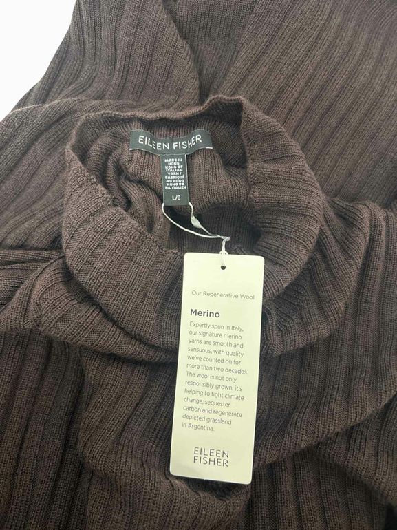 EILEEN FISHER NWT MERINO SCRUNCH NECK RIBBED SWEATER SIZE: L