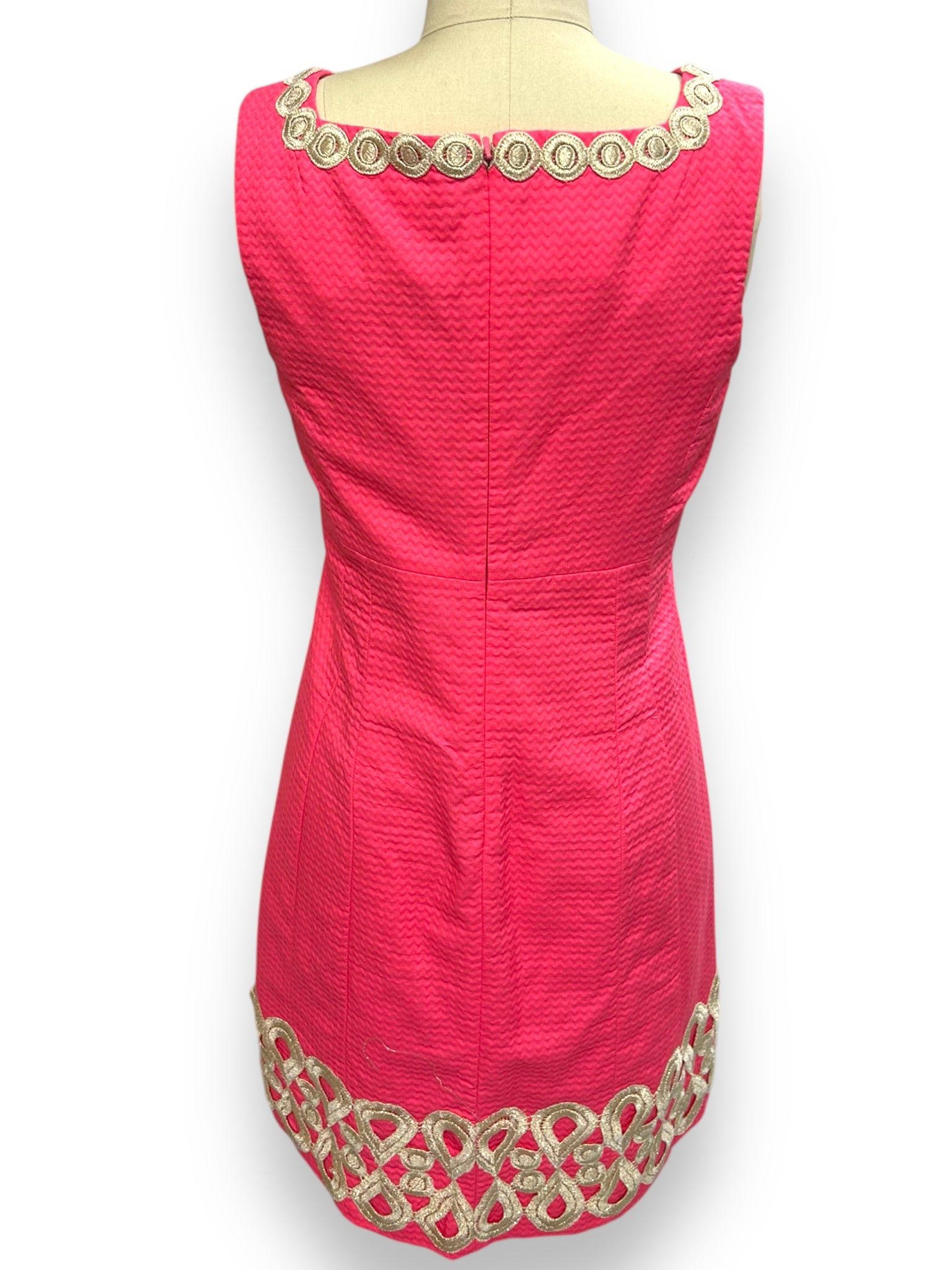 LILLY PULITZER ADELSON EMBROIDERED PINK GOLD SHIFT DRESS SIZE 6