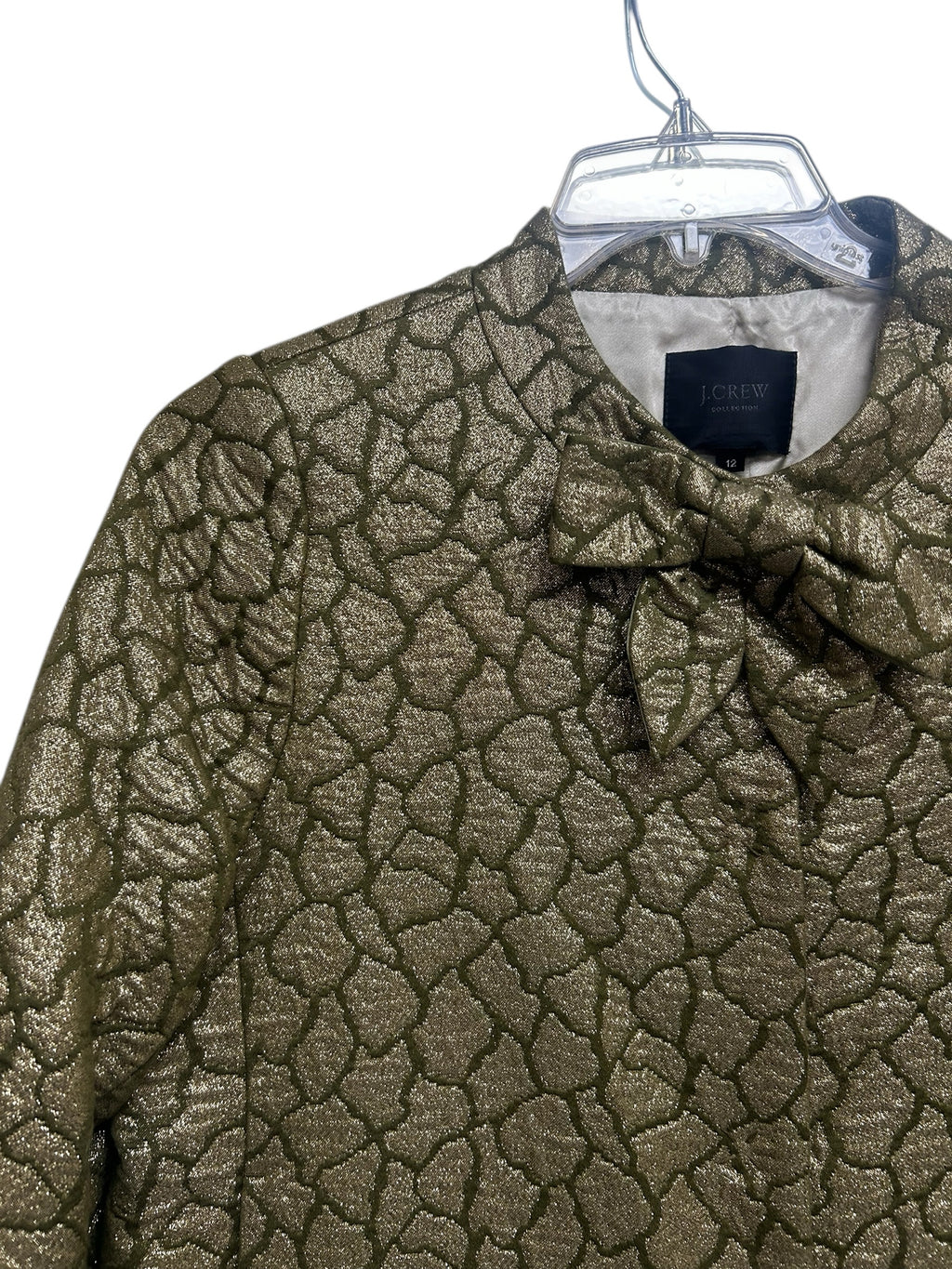 JCREW GREEN GOLD METALLIC BROCADE DRESS COAT SIZE 12