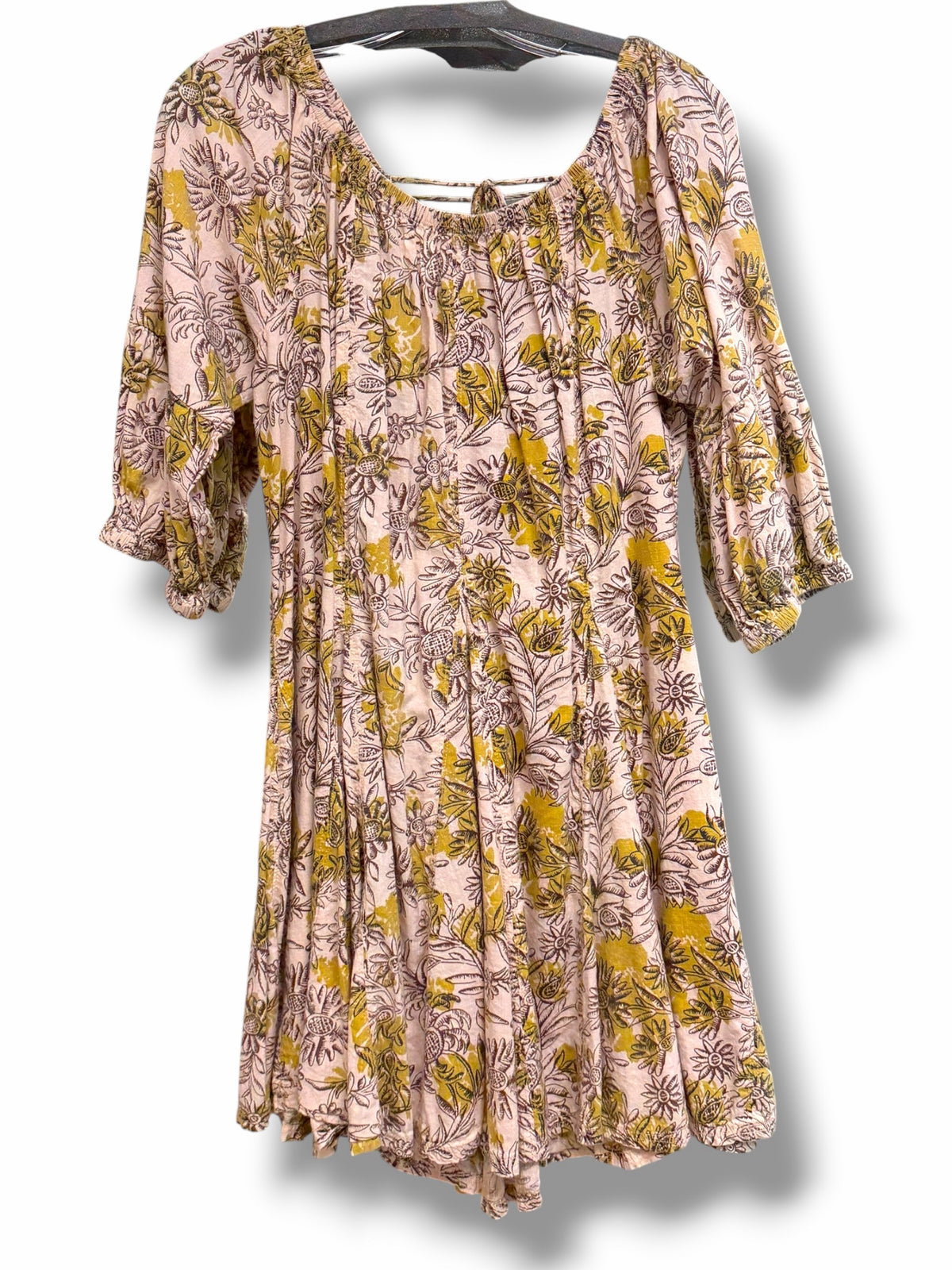 ANTHROPOLOGIE DAILY PRACTICE FLORAL MOLLIE TUNIC OFF THE SHOULDER MINI DRESS S