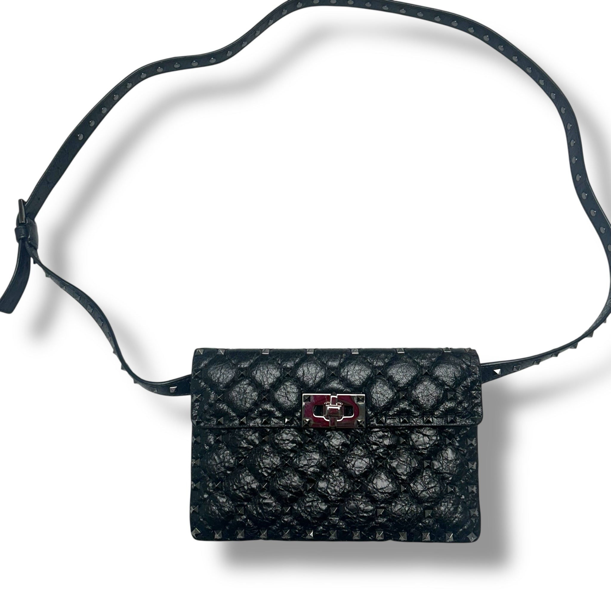 VALENTINO GARAVANI CRAQUELE ROCKSTUD CROSSBODY BLACK LEATHER - WEARHOUSE  CONSIGNMENT
