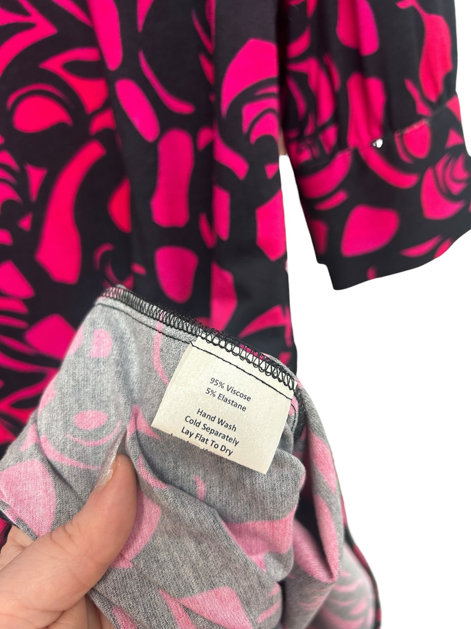 SARA CAMPBELL RUE MIDI PINK BLACK 3/4 V NECK DRESS SIZE LARGE