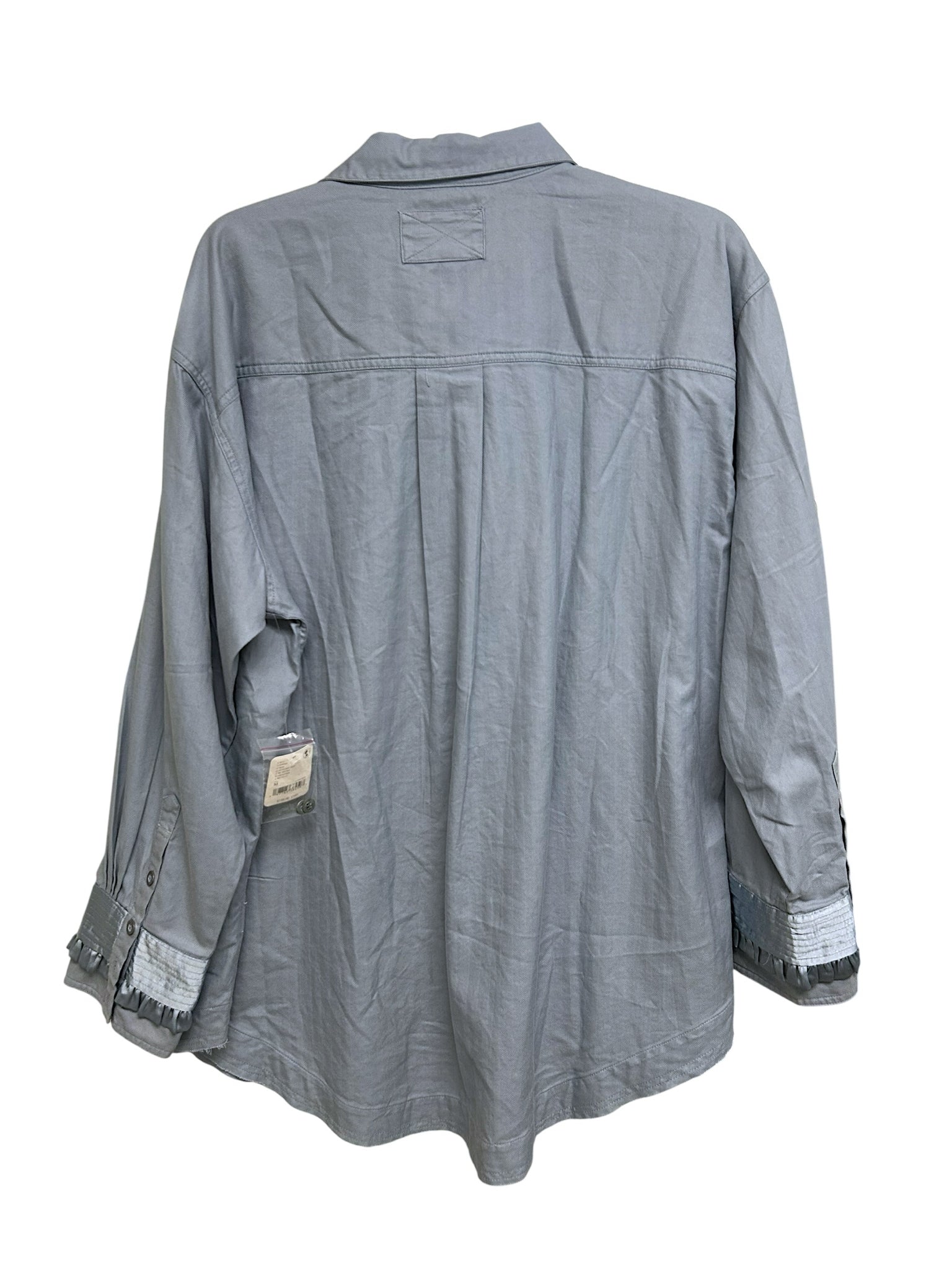 NWT FREE PEOPLE WE THE FREE THE NIGHT MOVES BLUE SATIN RUFFLE TOP SIZE M