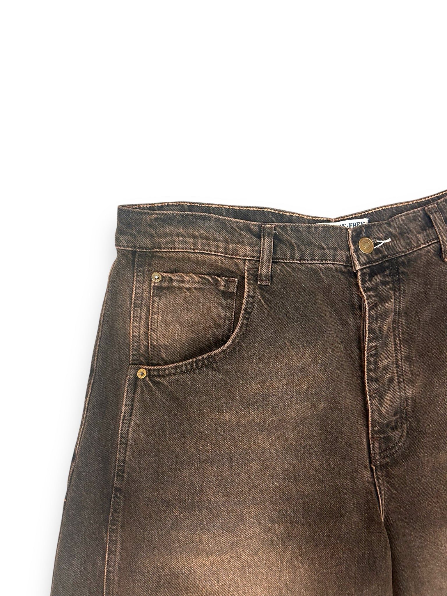 FREE PEOPLE GOOD LUCK MID RISE BARREL JEANS WASHED BLACK BROWN SIZE 32