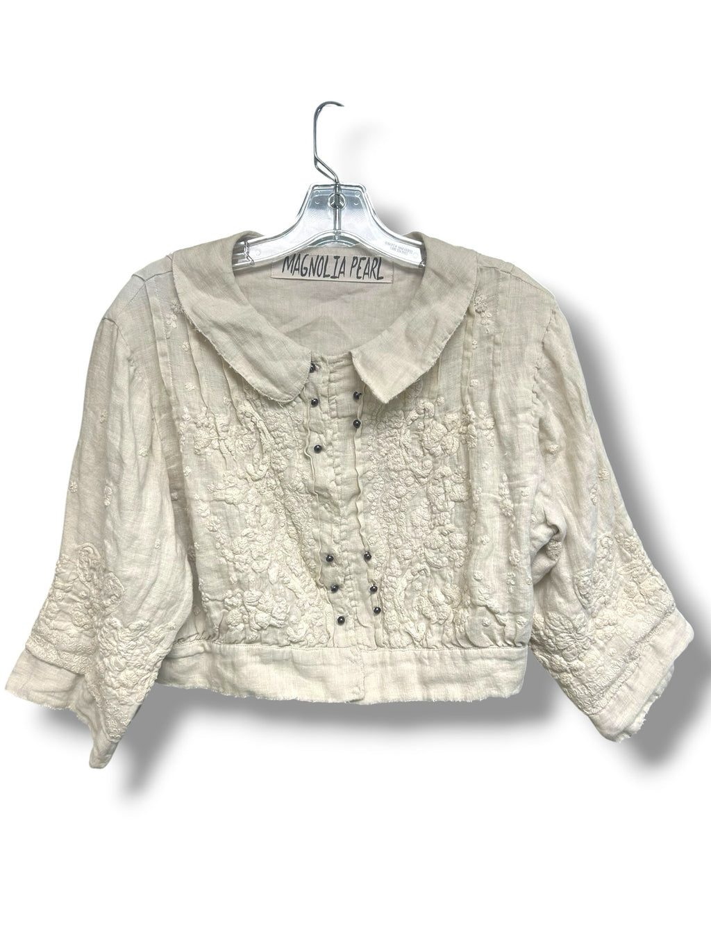 MAGNOLIA PEARL CREAM LINEN CROP BEYA EMBROIDERED JACKET ONE SIZE