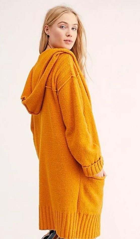 NWT FREE PEOPLE SNOW ANGEL DUSTER CARDI GOLDENROD HOODED SIZE SMALL