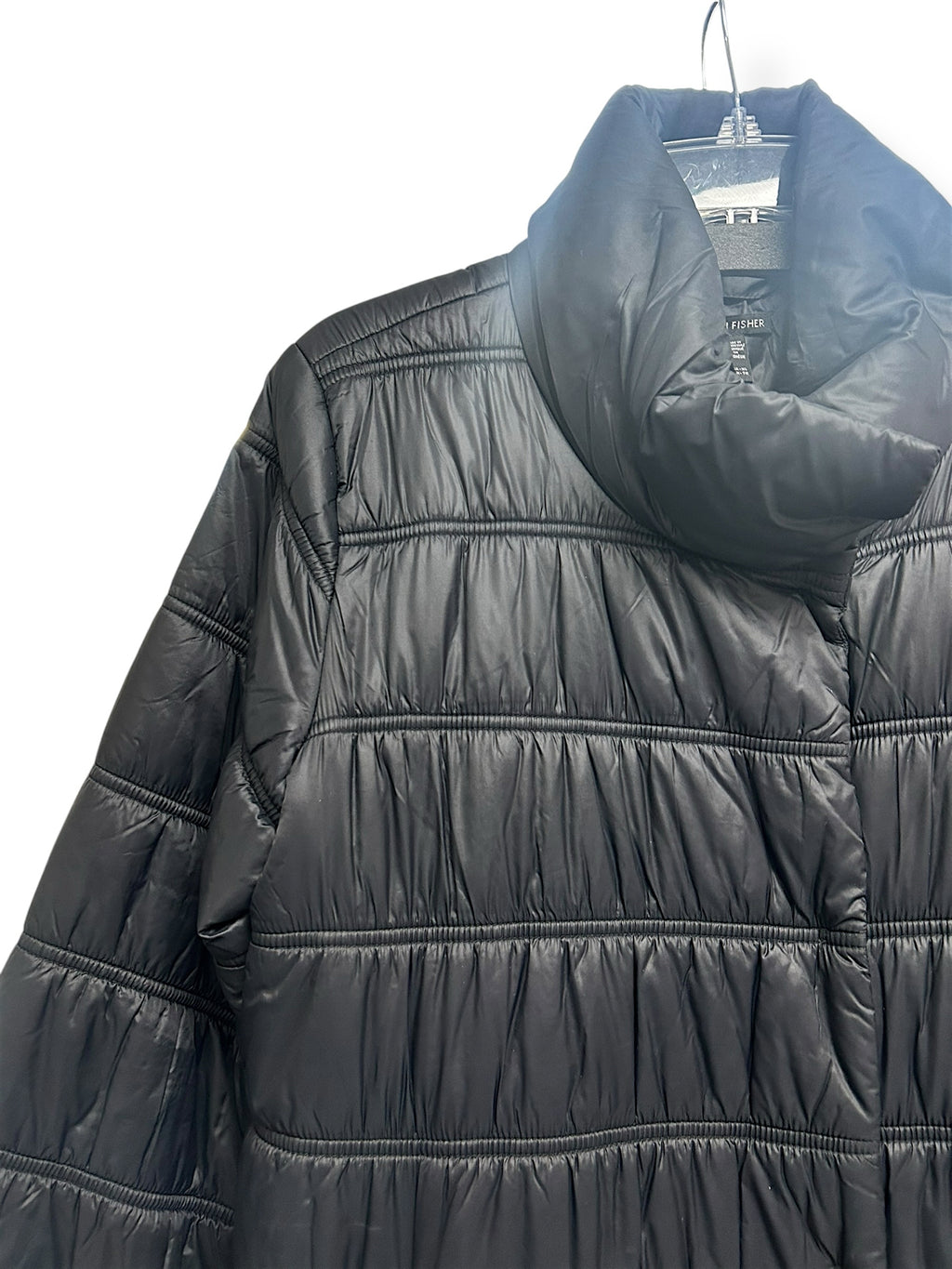 EILEEN FISHER  EGGSHELL RECYCLED NYLON STAND COLLAR COAT BLACK SIZE X LARGE