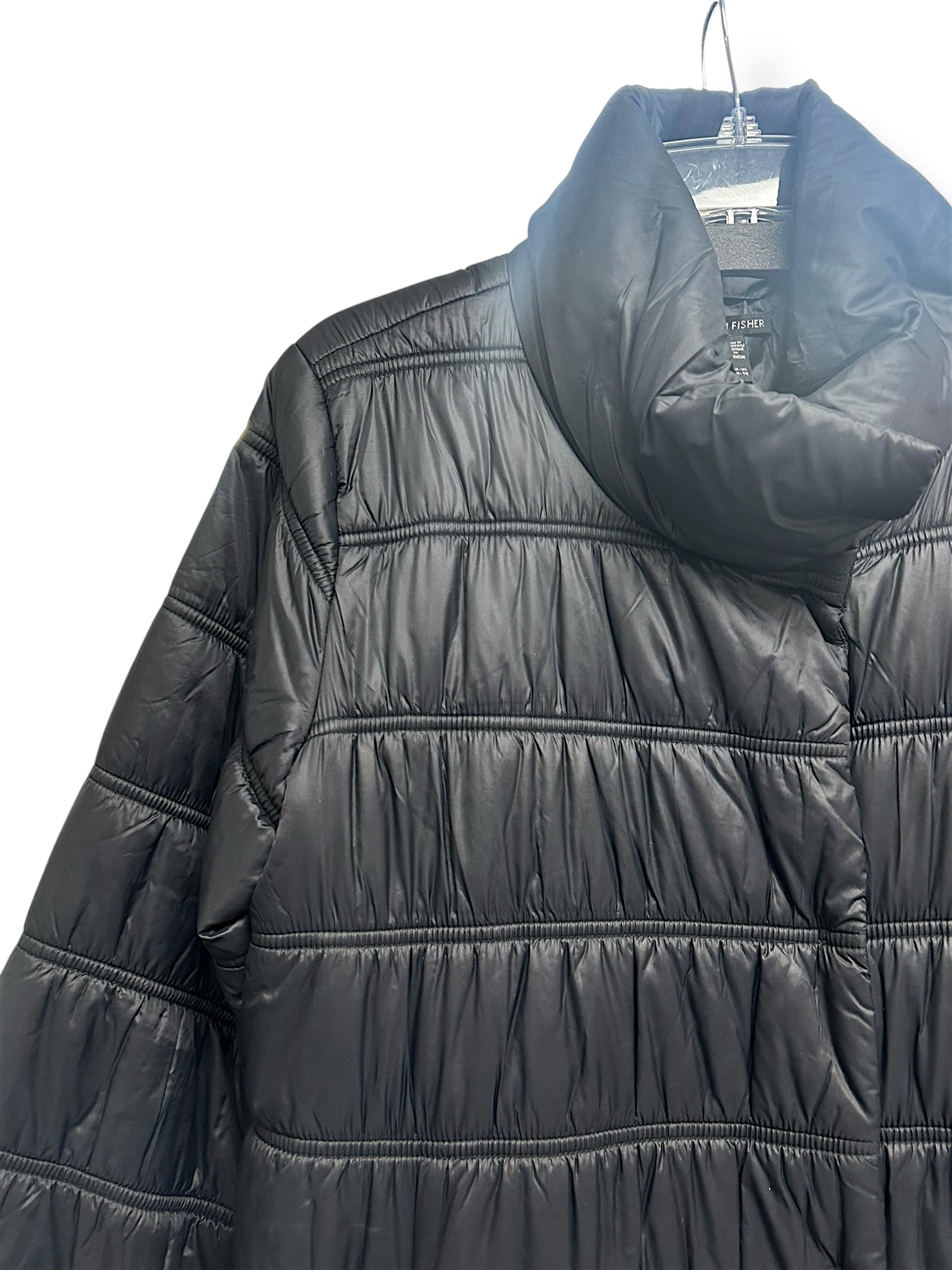 EILEEN FISHER  EGGSHELL RECYCLED NYLON STAND COLLAR COAT BLACK SIZE X LARGE