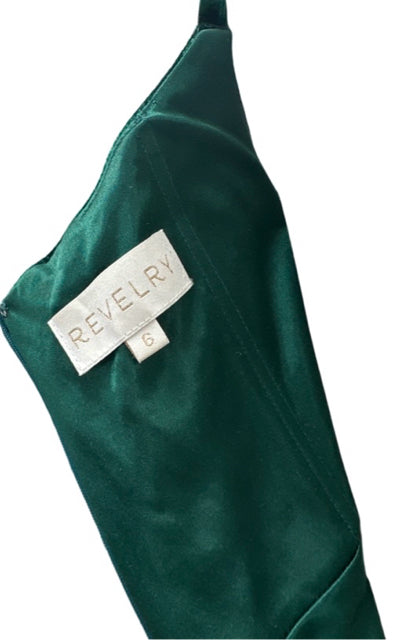 REVELRY SKYE EMERALD GREEN VELVET HIGH SLIT MAXI DRESS SIZE 6