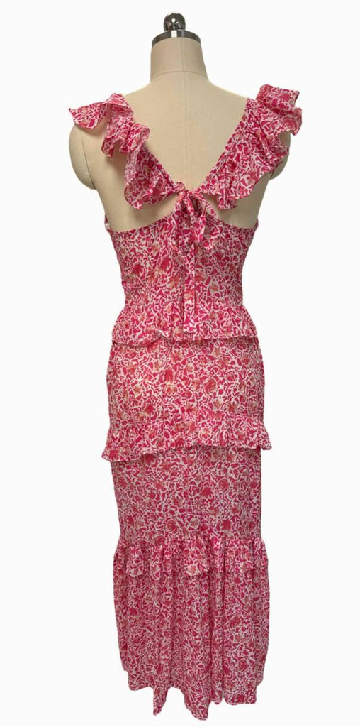 MISA MORRISON FLORAL RUFFLE PINK DRESS SIZE S