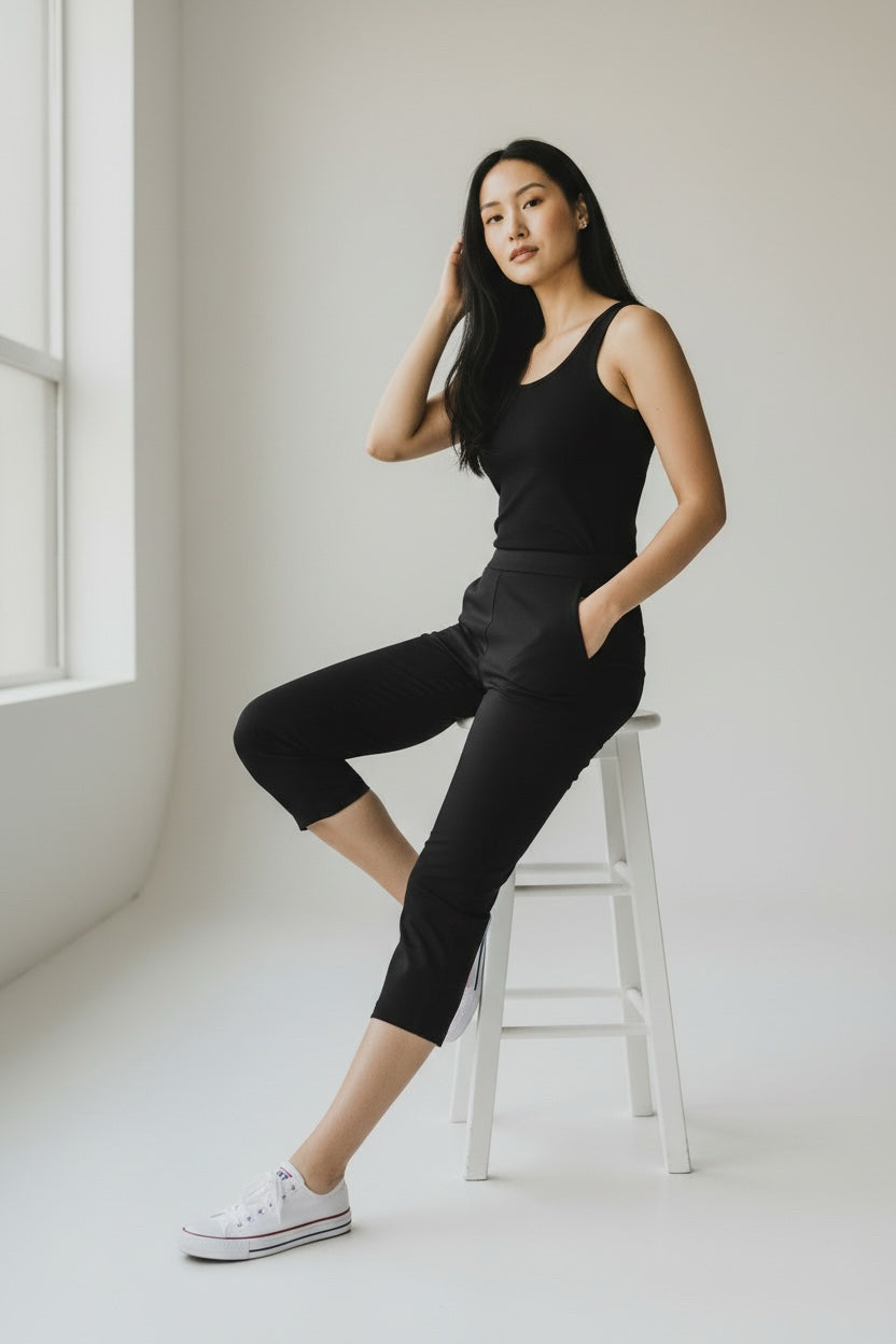 ST JOHN CAVIER BLACK MILANO SIDE ZIP ANKLE CROPPED PANTS SIZE 14