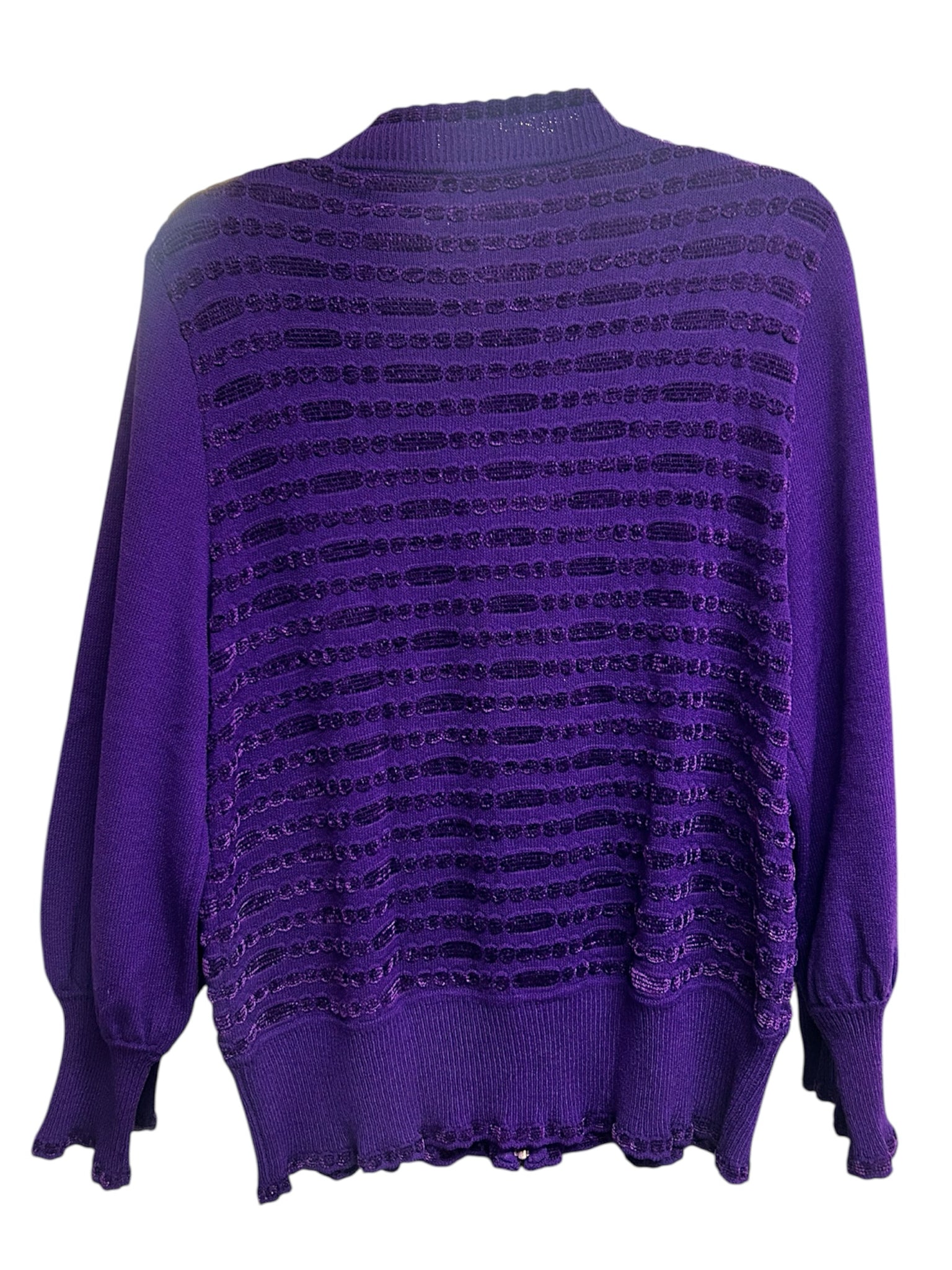 ST JOHN SANTANA KNIT CHENILLE DETAIL FULL ZIP PURPLE SIZE 14