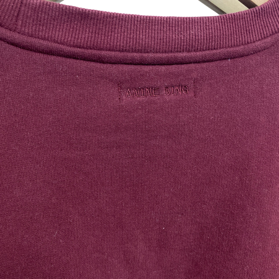 ANINE BING MILES LETTERMAN OVERSIZED SWEATSHIRT BURGUNDY SIZE L