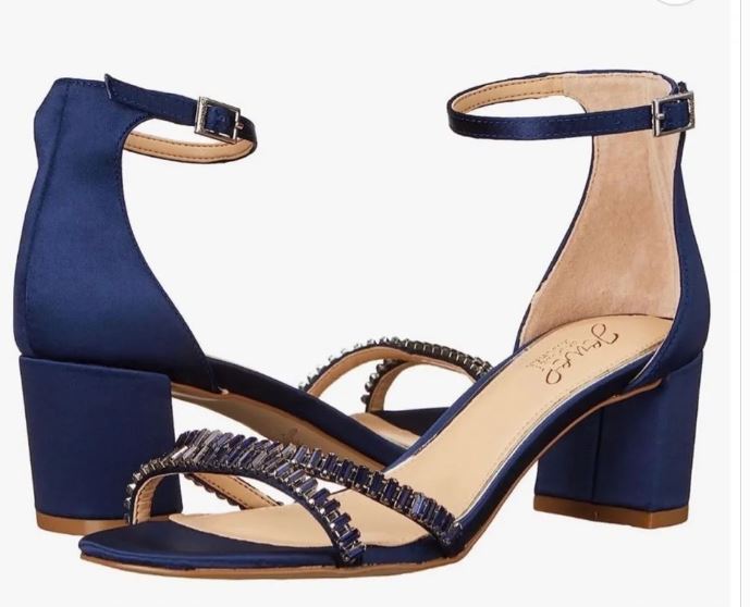 NEW IN BOX BADGLEY MISCHKA JOANNE SATIN JEWEL STRAPPY BLOCK HEEL SIZE 9