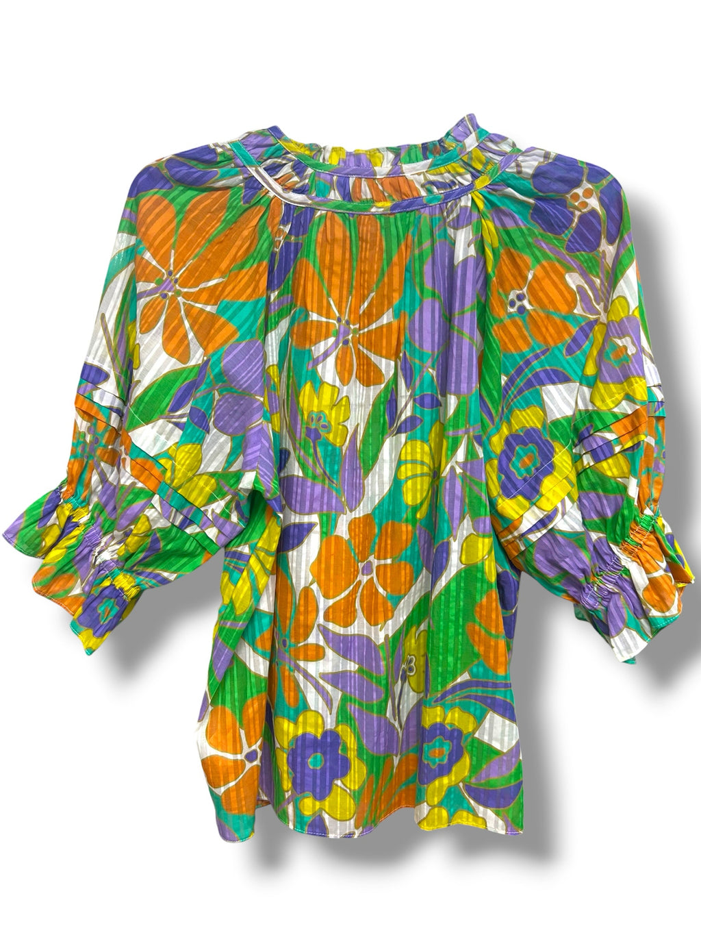 RAMY BROOK TRIXIE PUFF SLEEVE RETRO GARDEN PRINT TOP SIZE MEDIUM
