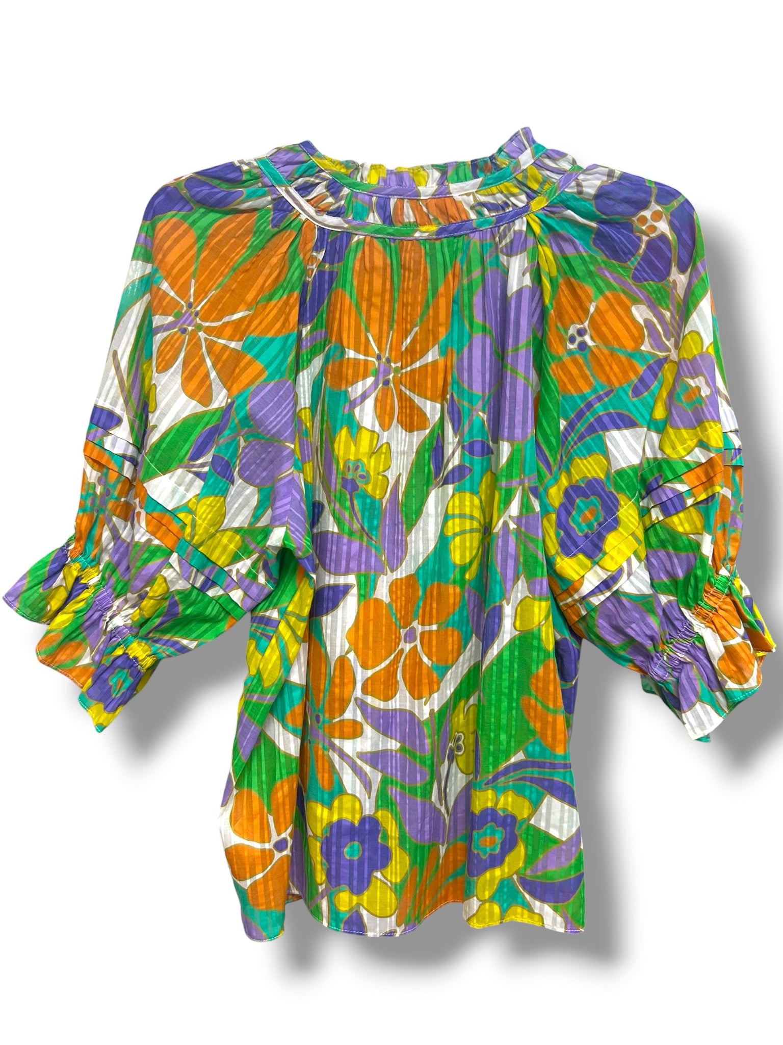 RAMY BROOK TRIXIE PUFF SLEEVE RETRO GARDEN PRINT TOP SIZE MEDIUM