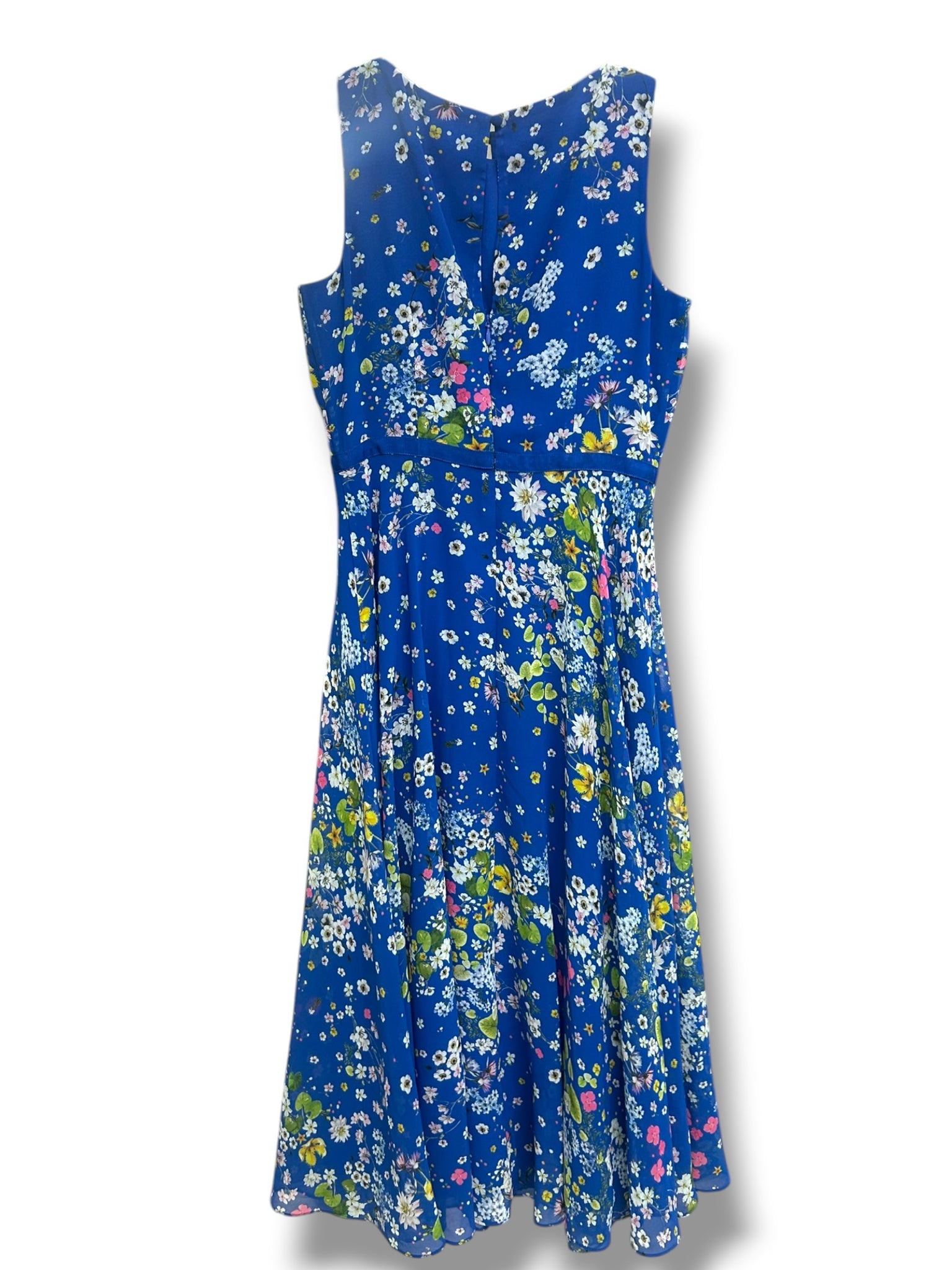 HOBBS LONDON BLUE CARLY FLORAL PRINT FIT AND FLARE TANK DRESS SIZE 2 PETITE