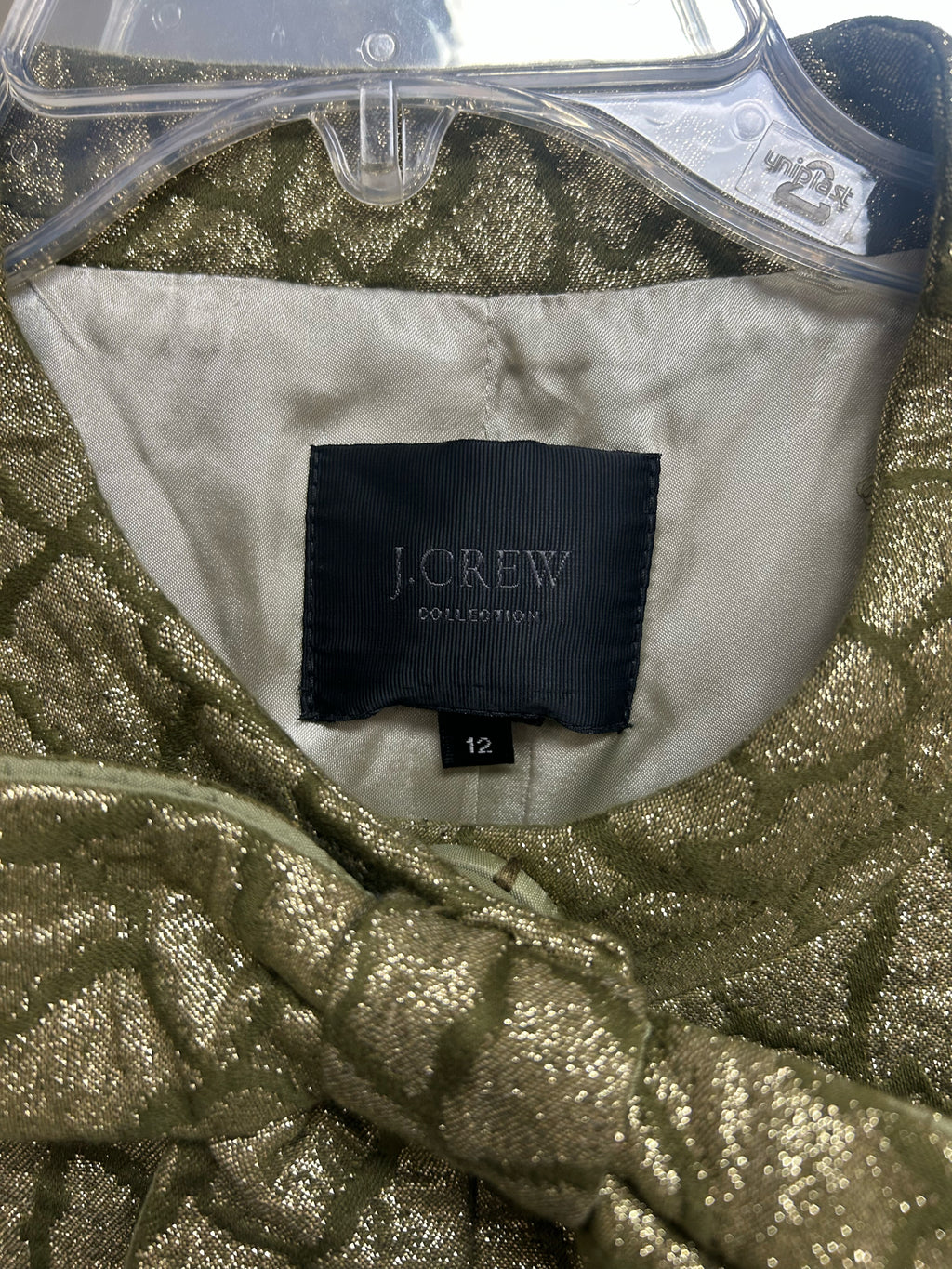 JCREW GREEN GOLD METALLIC BROCADE DRESS COAT SIZE 12