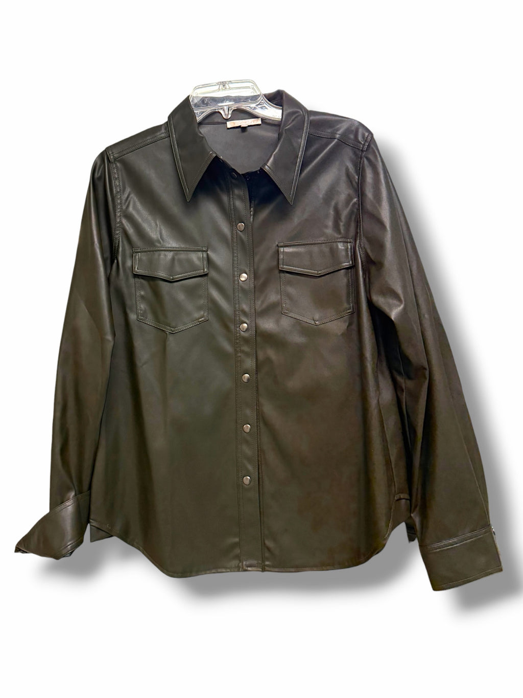 GOLD HAWK FAUX LEATHER 70'S SHIRT MOSS GREEN SIZE LARGE