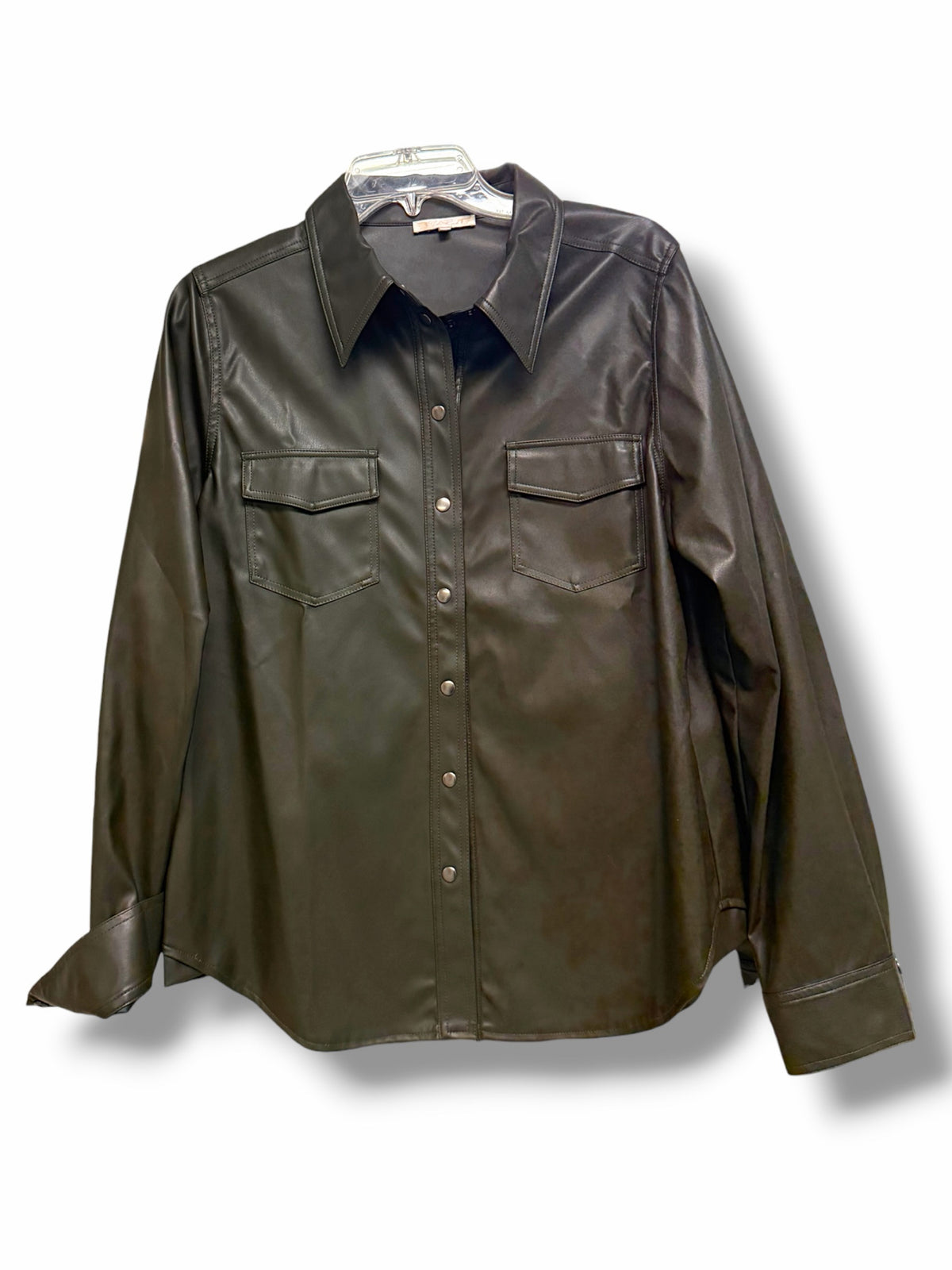 GOLD HAWK FAUX LEATHER 70'S SHIRT MOSS GREEN SIZE LARGE