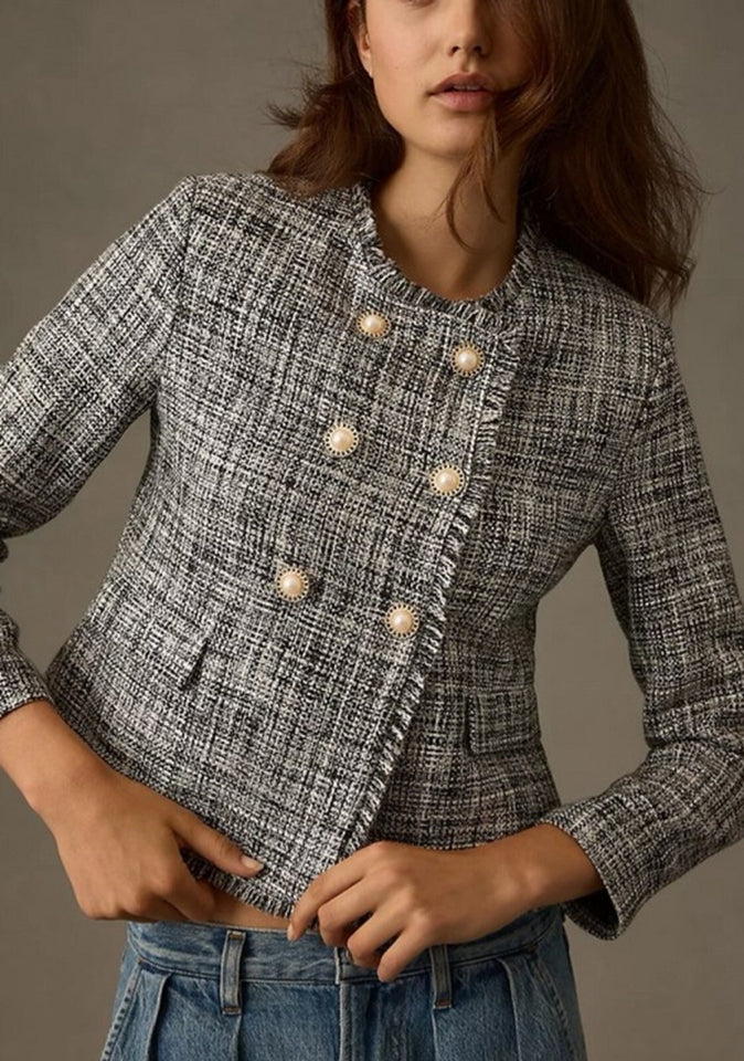 ANTHROPOLOGIE MAEVE DOUBLE BREASTED TWEED JACKET BLAZER SIZE: S