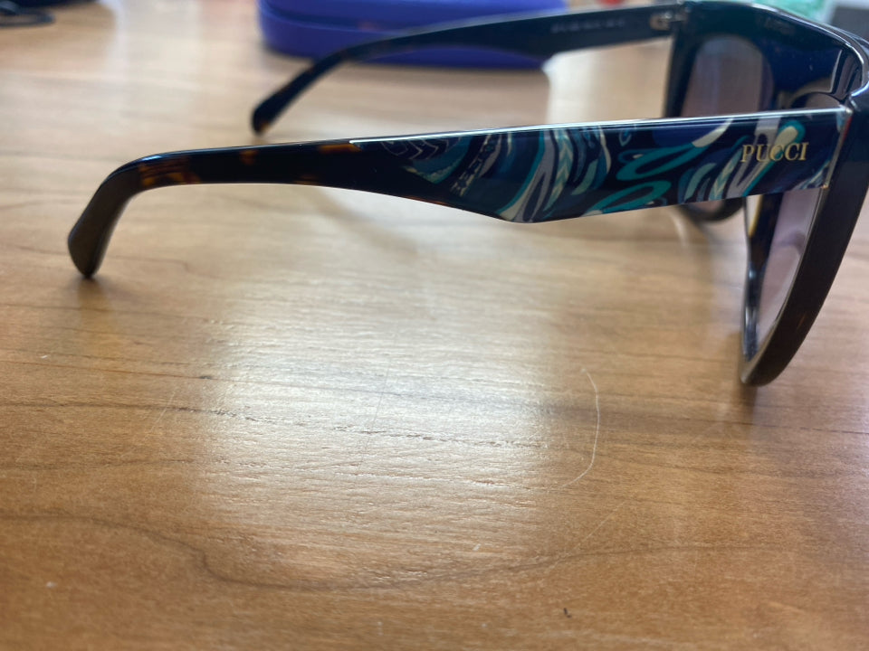 EMILIO PUCCI EP 08 SQUARE FLAT TOP DARK BROWN/BLUES SUNGLASSES