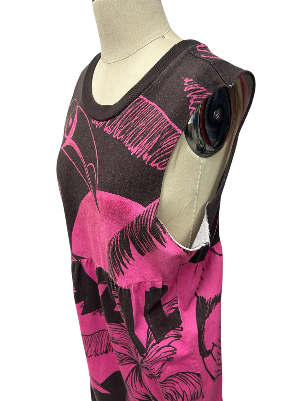 ANTHROPOLOGIE GRAPHIC 'BRAZIL' TIERED MAXI DRESS PINK BROWN SIZE LARGE