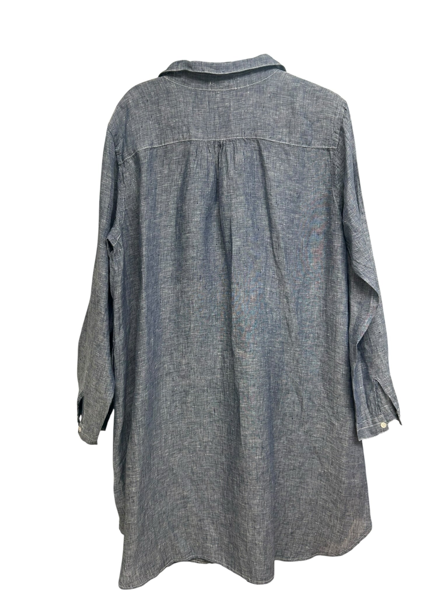 CP SHADES BLUE LINEN BUTTON FRONT LONG SLEEVE MINI DRESS SIZE LARGE