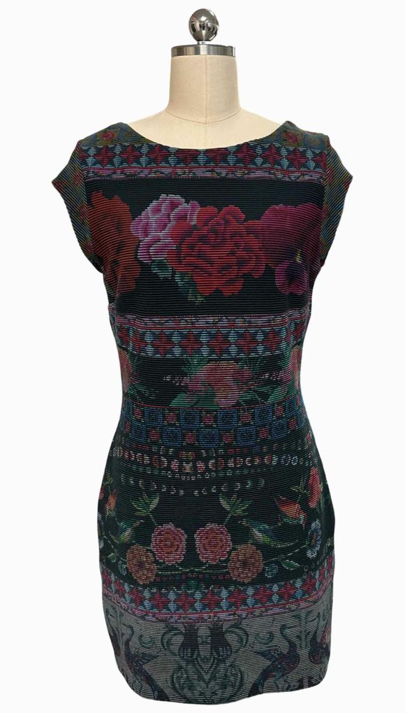 DESIGUAL NWT! RIPPED PRINT CAP SLEEVE MULTI-COLOR DRESS SIZE L