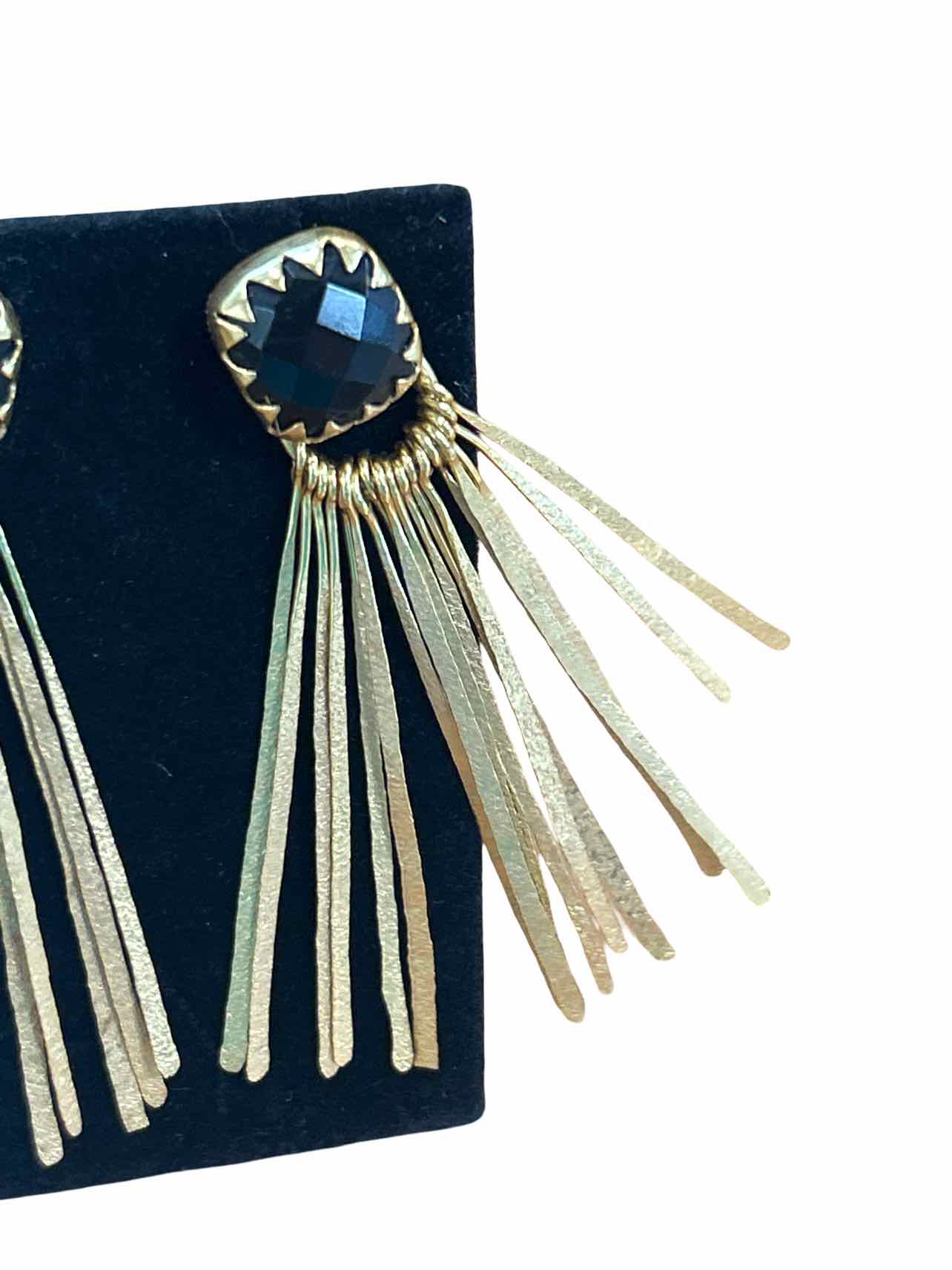 ACUS LORETO GOLD PLATED BLACK STONE STATEMENT EARRINGS