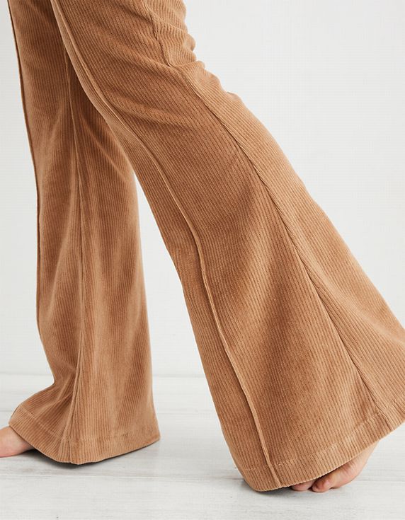 AERIE GROOVE ON VELOUR TAN FLARE PANT SIZE XL LONG
